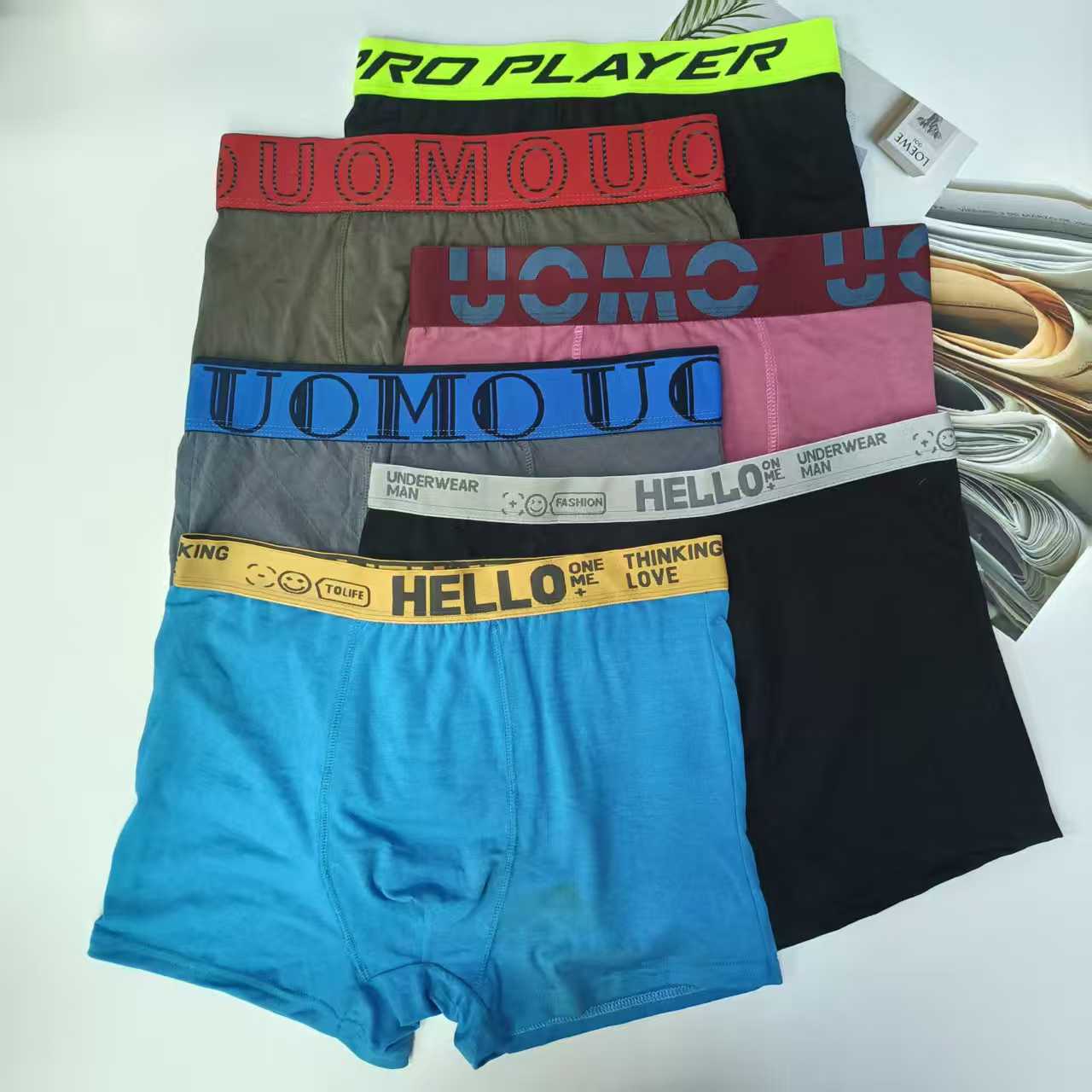 1680# Underwear for export, men's underwear, men's solid color boxer briefs, fashionable and comfortable contrasting color waist men's underwear, men's boxer briefs QNI full figure