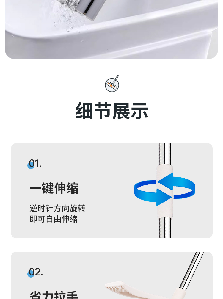 High-efficiency water-squeezing roller rubber cotton mop 38cm pic 19