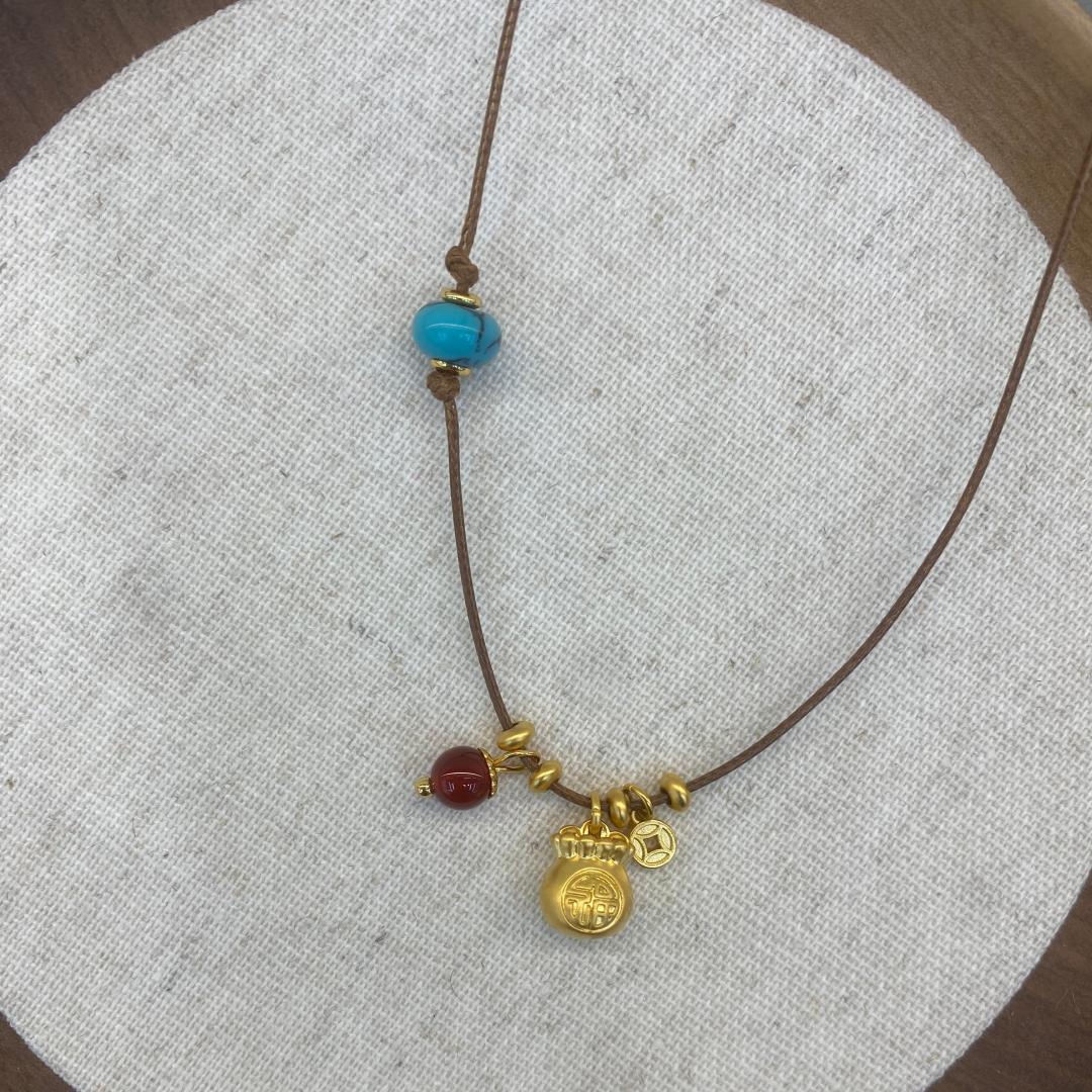 Women's long, simple sweater chain, hand-woven rope, second-generation amber necklace, women's accessory details Picture