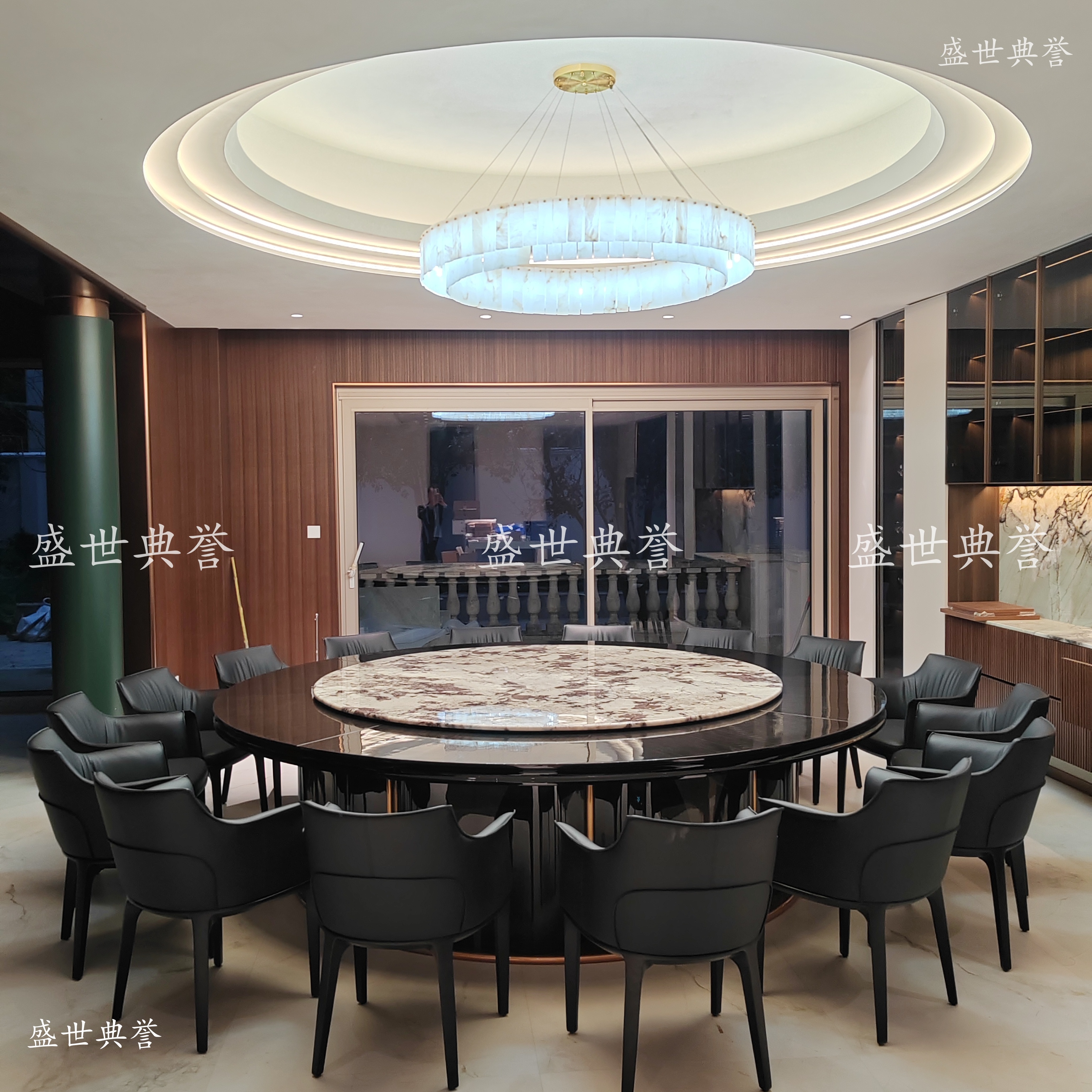 Quzhou high-end villa household electric large round table club Modern light luxury high-gloss piano-lacquered electric dining table Item Picture