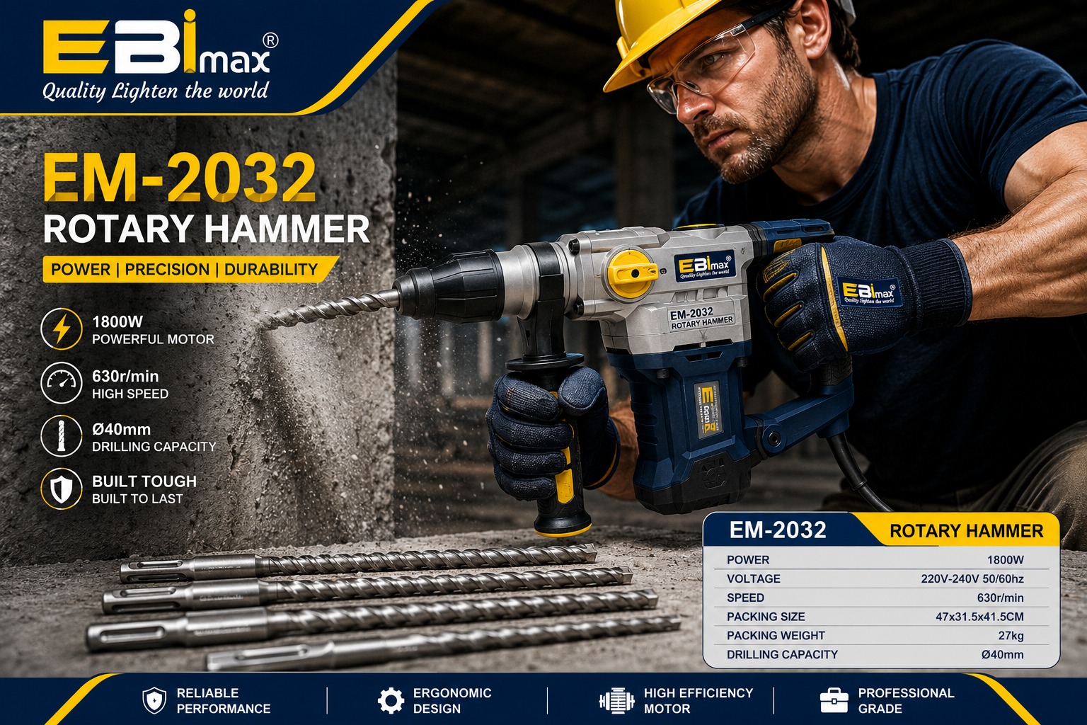 EBimax EM26 electric hammer impact drill, Dongcheng Electric hammer power tool Hole opener, hammer drill Application Scenario