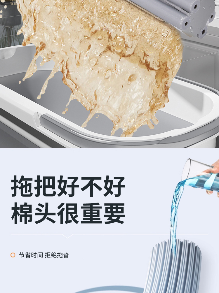 High-efficiency water-squeezing roller rubber cotton mop 38cm pic 4