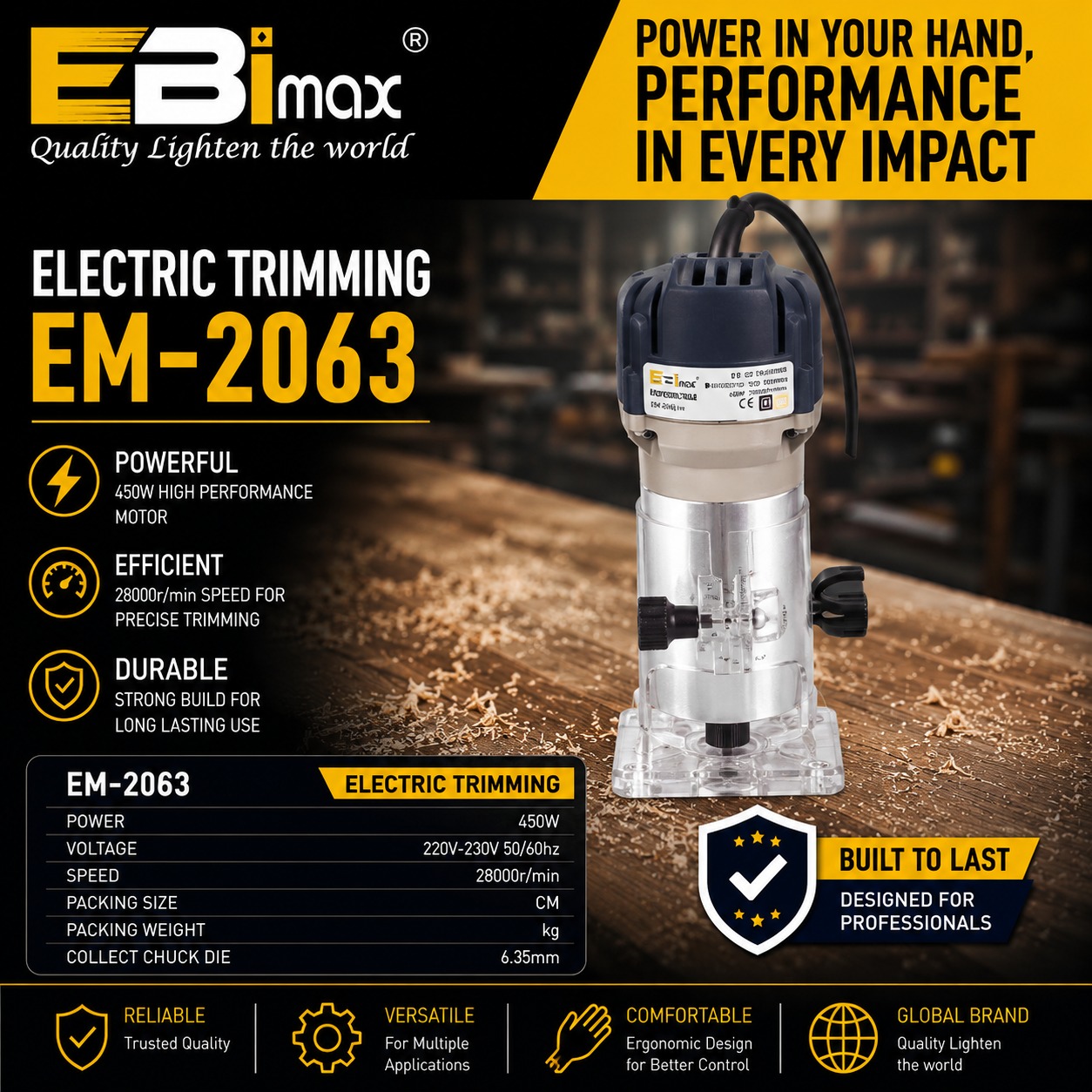 EBimax EM2063电动修边机开槽机 便携式木工雕刻修边工具