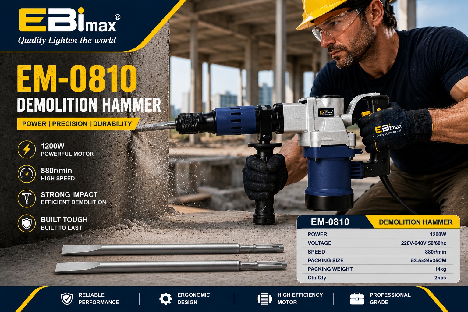 EBimax EM26 electric hammer impact drill, Dongcheng Electric hammer power tool Hole opener, hammer drill details Picture
