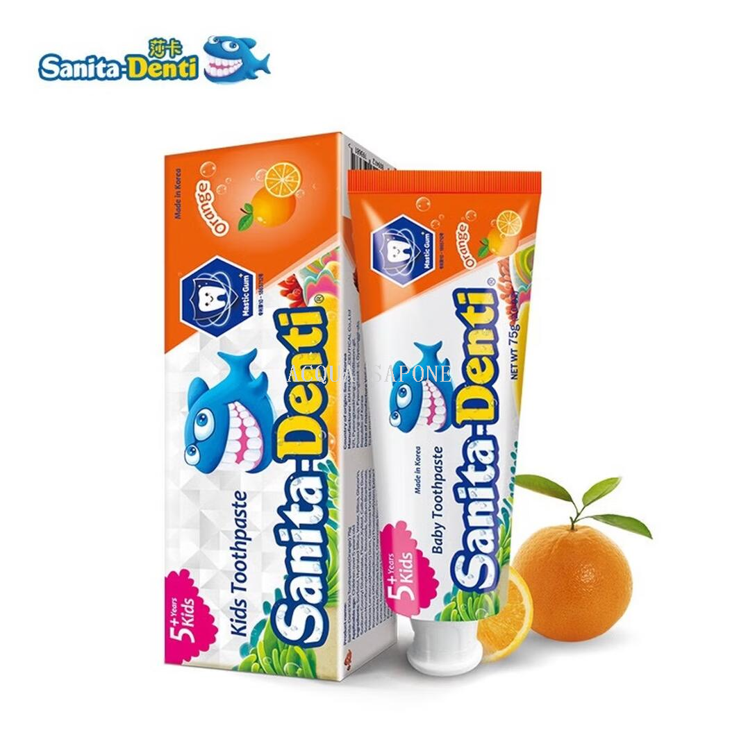 Sanita-Denti Sweet Fruit-flavored children's toothpaste, Grape, strawberry and Orange flavored baby toothbrush, Little Yellow Duck Milk Tooth box details Picture
