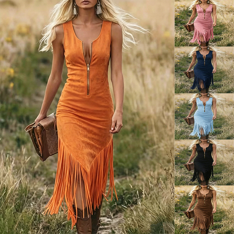 Orange, Suzhou-style cheongsam dress, V-neck dress for female models, zipper black, orange, blue, purple, coffee, dark blue full figure