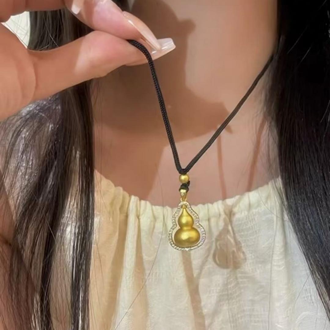 古法沙金可转动葫芦吊坠女款久不掉色仿黄金色新中式福禄项链挂件