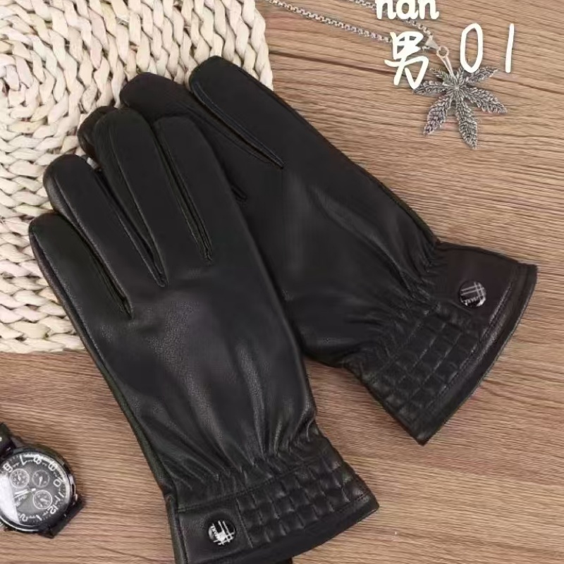 山羊皮黑色皮质防晒手套 针织冬款手套保暖
