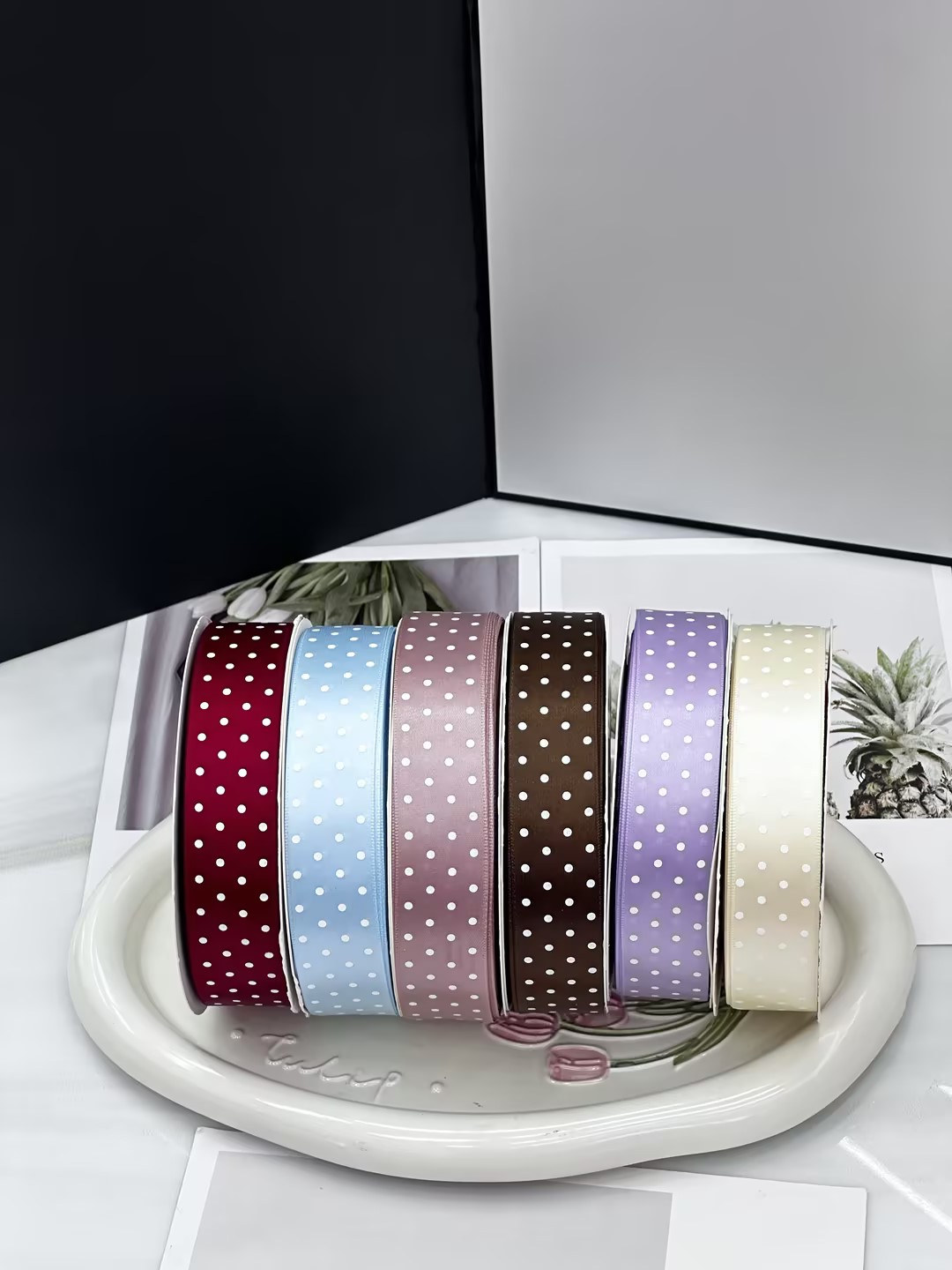 Polka dot decorative ribbon retro versatile style, smooth texture, solid polka dot, suitable for all scenarios, multiple colors available, factory direct sales, 25MM details Picture