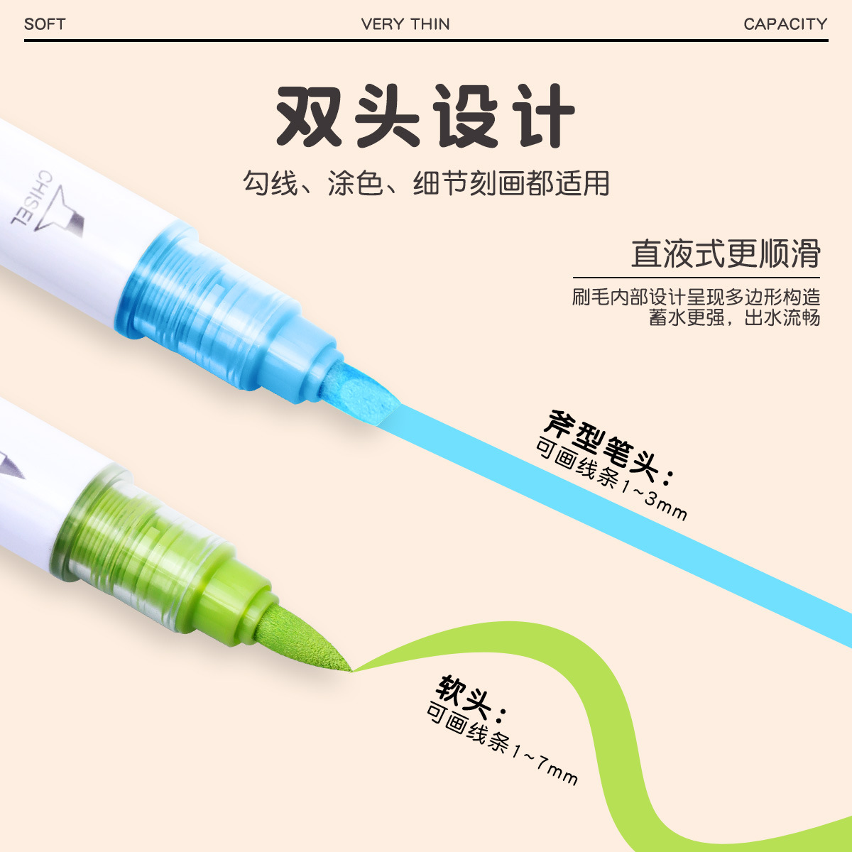 Guangna 8109 Double-headed Straight liquid Acrylic marker Pen set, 12-color stackable color pens, specially designed for art brushes Specification image