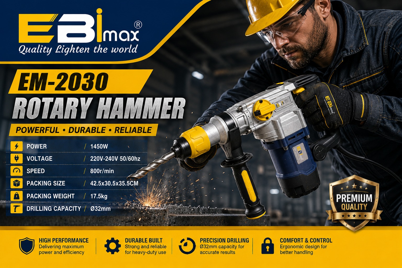 EBimax EM26 electric hammer impact drill, Dongcheng Electric hammer power tool Hole opener, hammer drill Specification image
