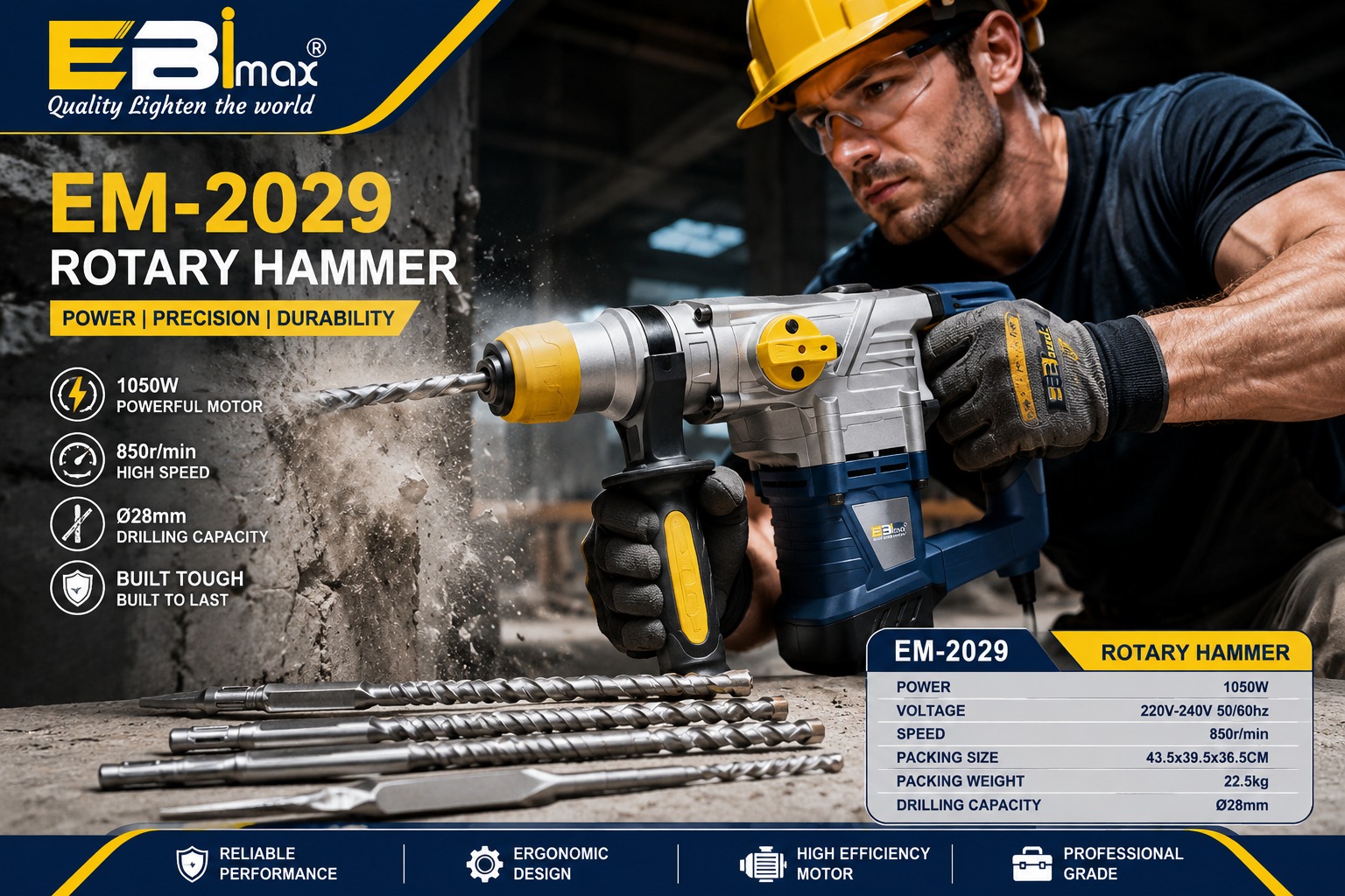 EBimax EM26 electric hammer impact drill, Dongcheng Electric hammer power tool Hole opener, hammer drill Item Picture