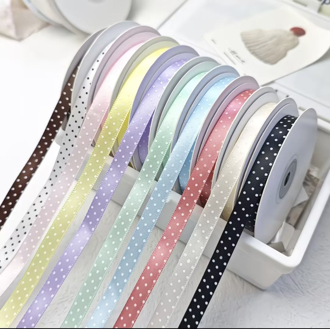 1cm polka dot ribbon in 20 colors is available for gift packaging, flower bouquets, DIY hair accessories, smooth and colorless, suitable for multiple scenarios details Picture