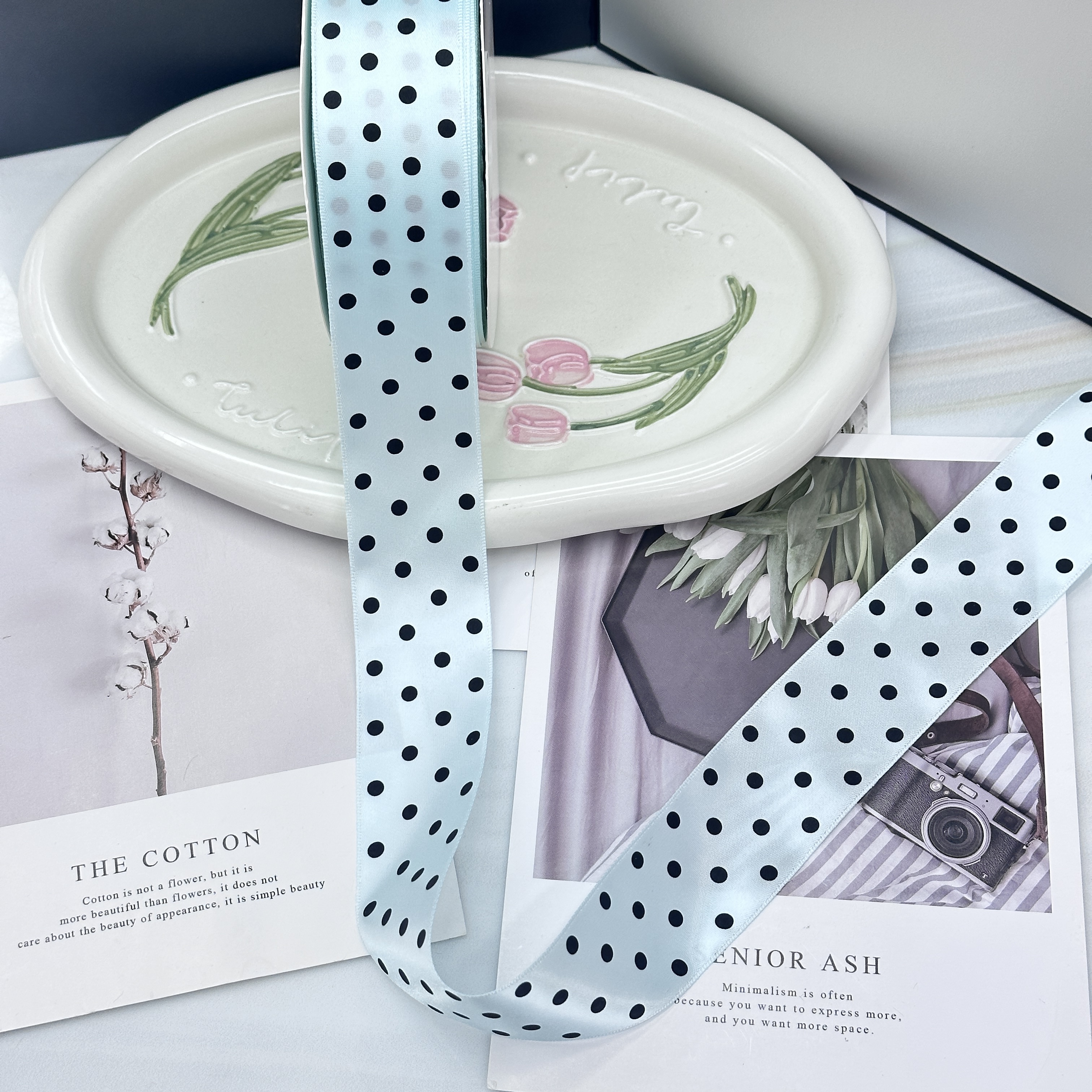 4cm polka dot ribbon: Macaron in full color in stock • High-density ribbon, clear polka dots, large quantity and favorable price • Direct delivery from Yiwu factory, flower gift box packaging, DIY bow special Application Scenario