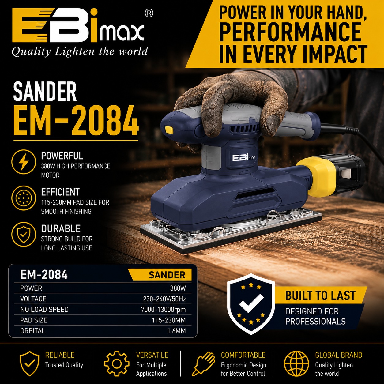 EM2086 Electric square sanding machine, forced eccentric polishing machine, handheld grinding machine Specification image
