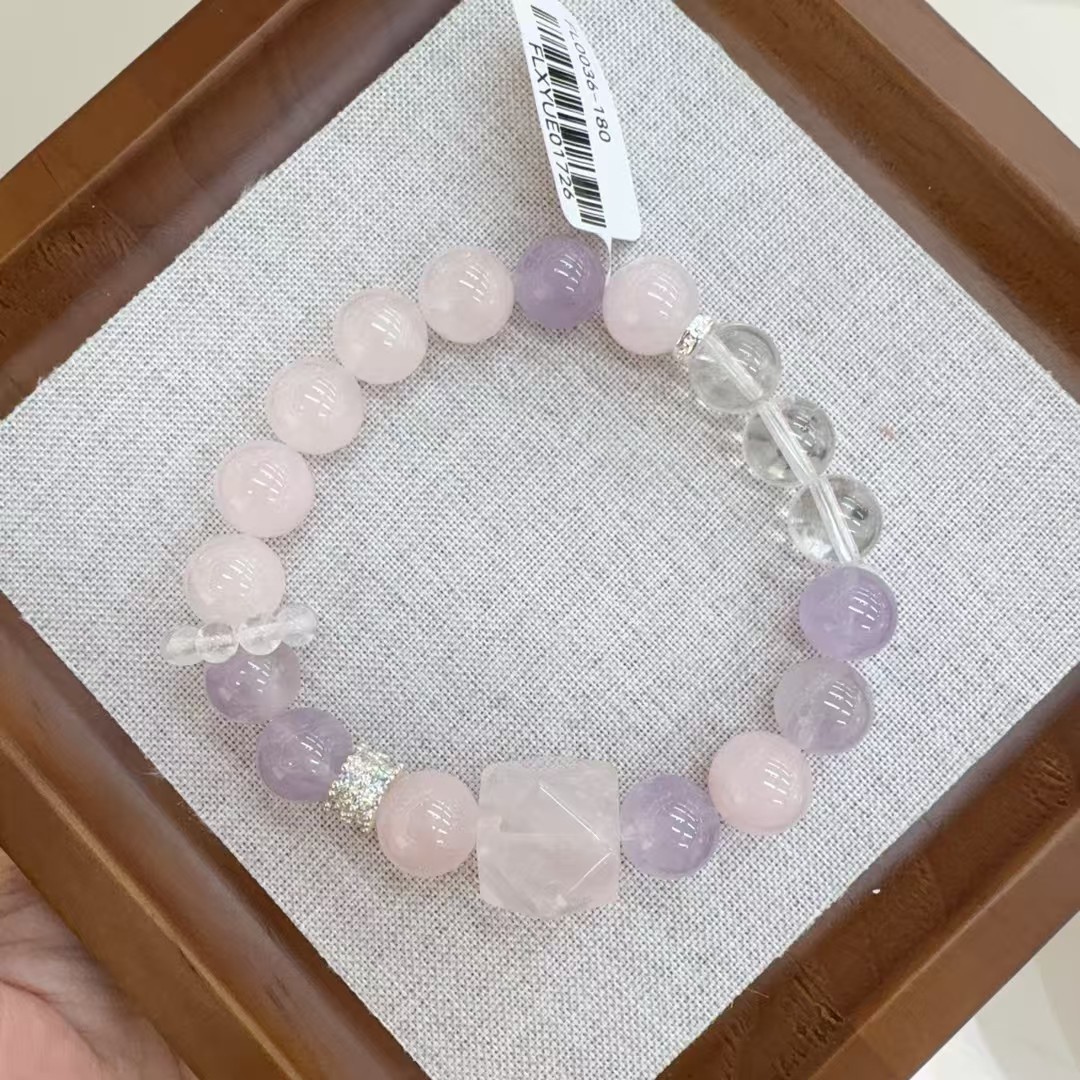 粉水晶，紫水晶手串 日常百搭显白水晶手串