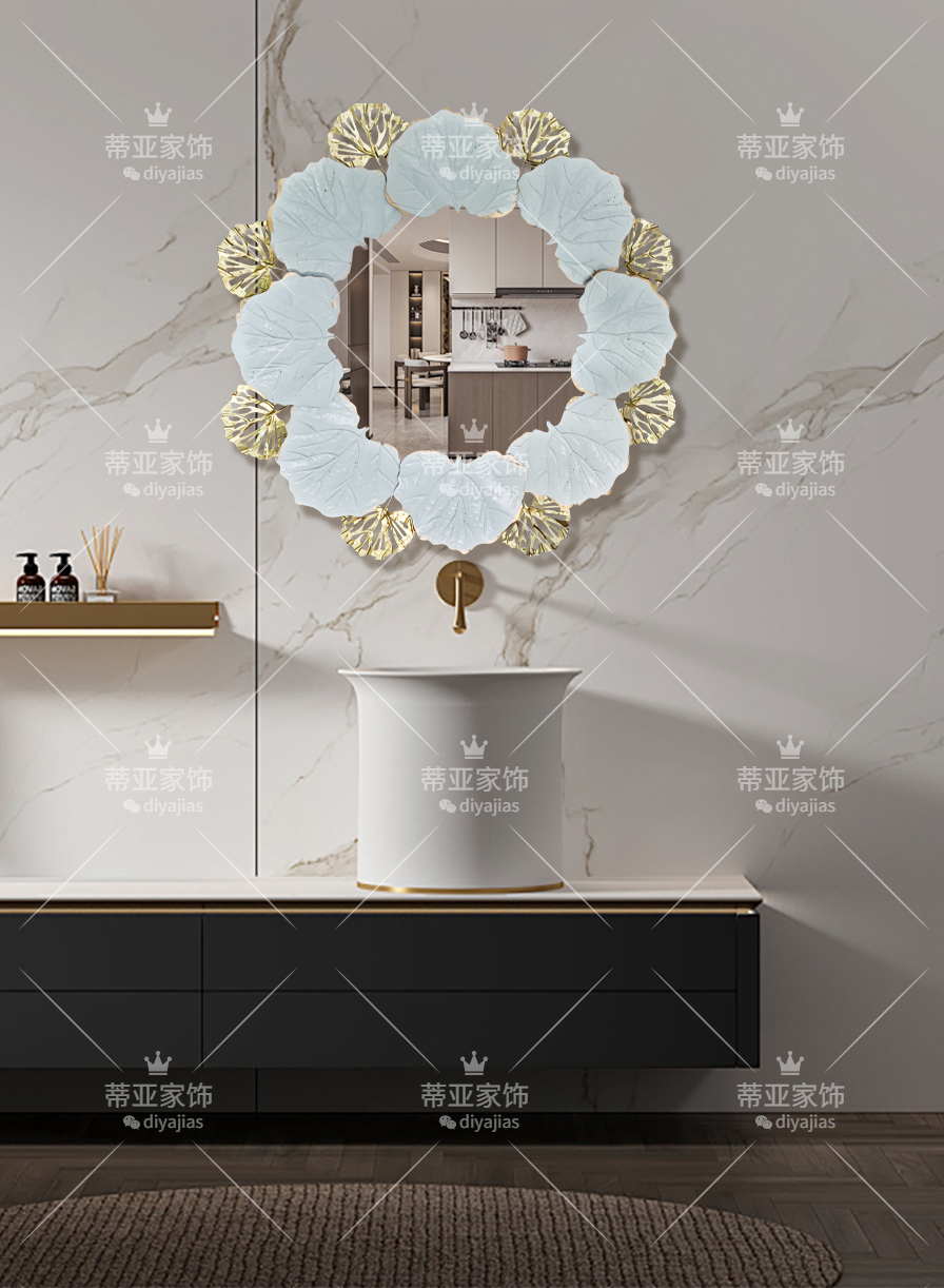 European-style circular leaf-shaped metal three-dimensional decorative mirror with Mosaic panels Specification image