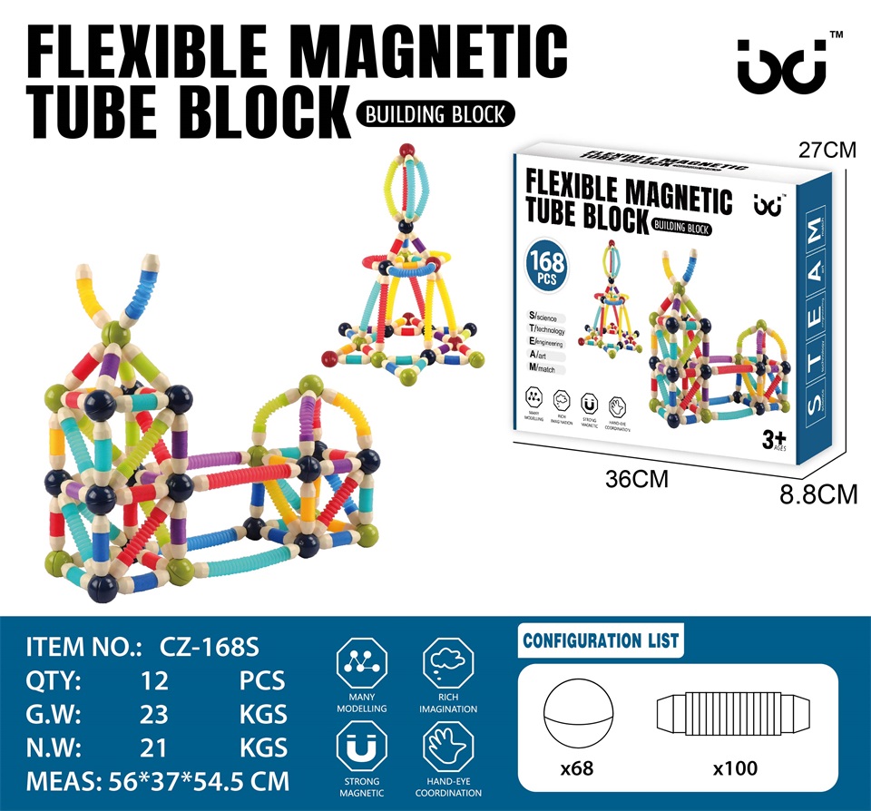 Versatile flexible magnetic rod building blocks are children's STEAM educational assembly and insertion magnetic toys