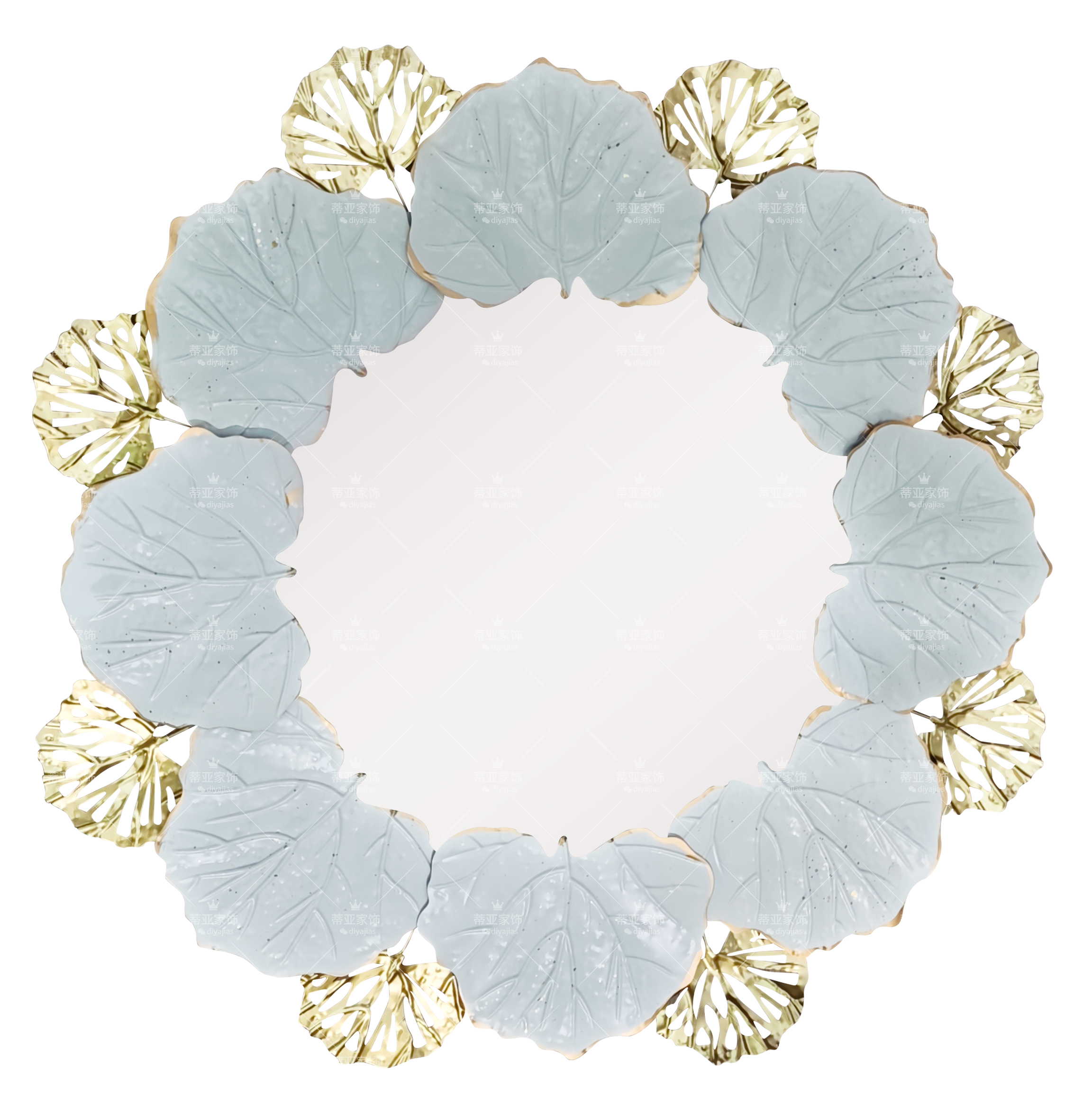 European-style circular leaf-shaped metal three-dimensional decorative mirror with Mosaic panels