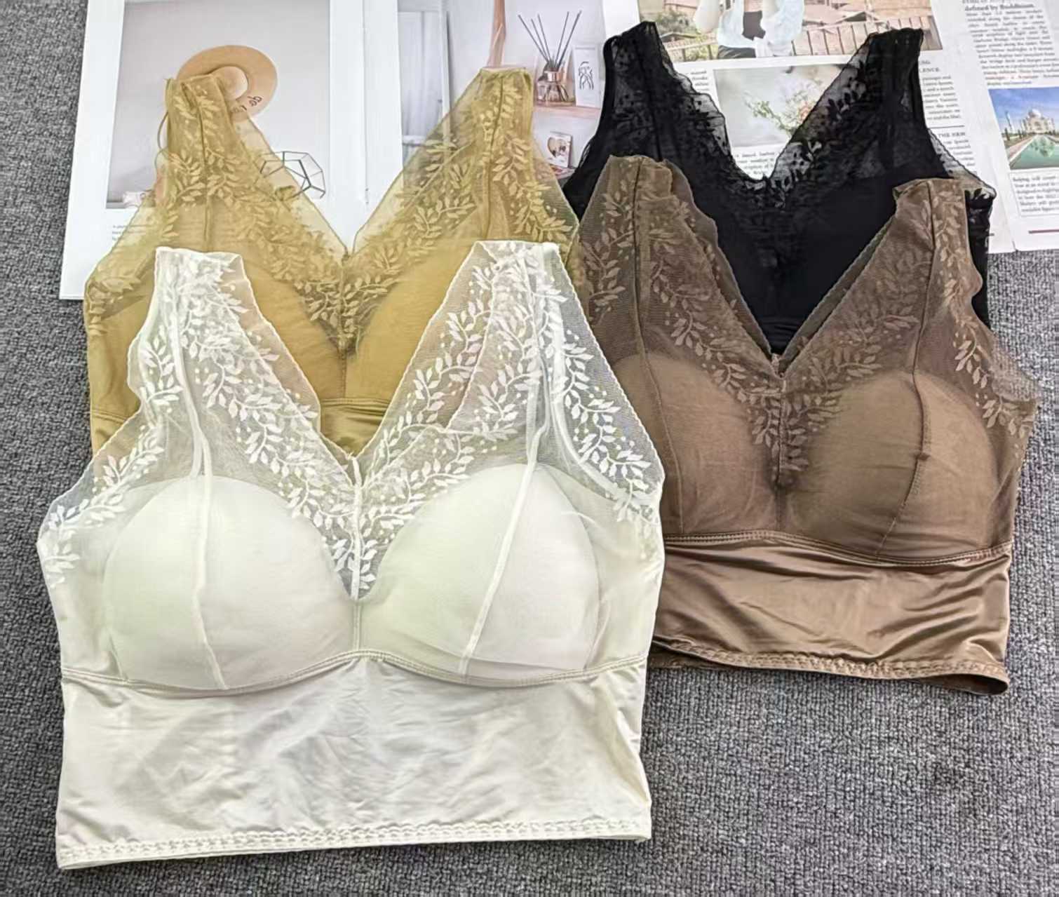 9801# Halter top for export to the Middle East and Southeast Asia. Women's halter top underwear, seamless underwear, with chest cushion, no steel ring, lace patchwork halter top, QNI details Picture