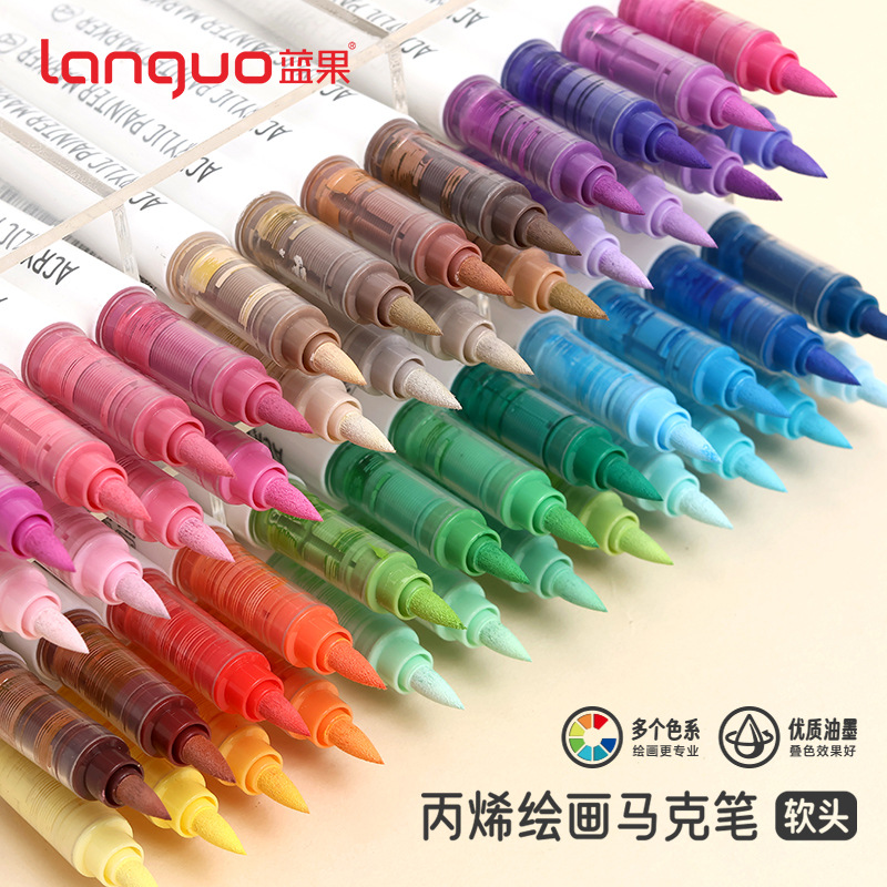 LAN Guo M720 Straight-liquid soft-tipped acrylic marker pen, 81-color macaron non-permeable paper art brush for primary school students Application Scenario
