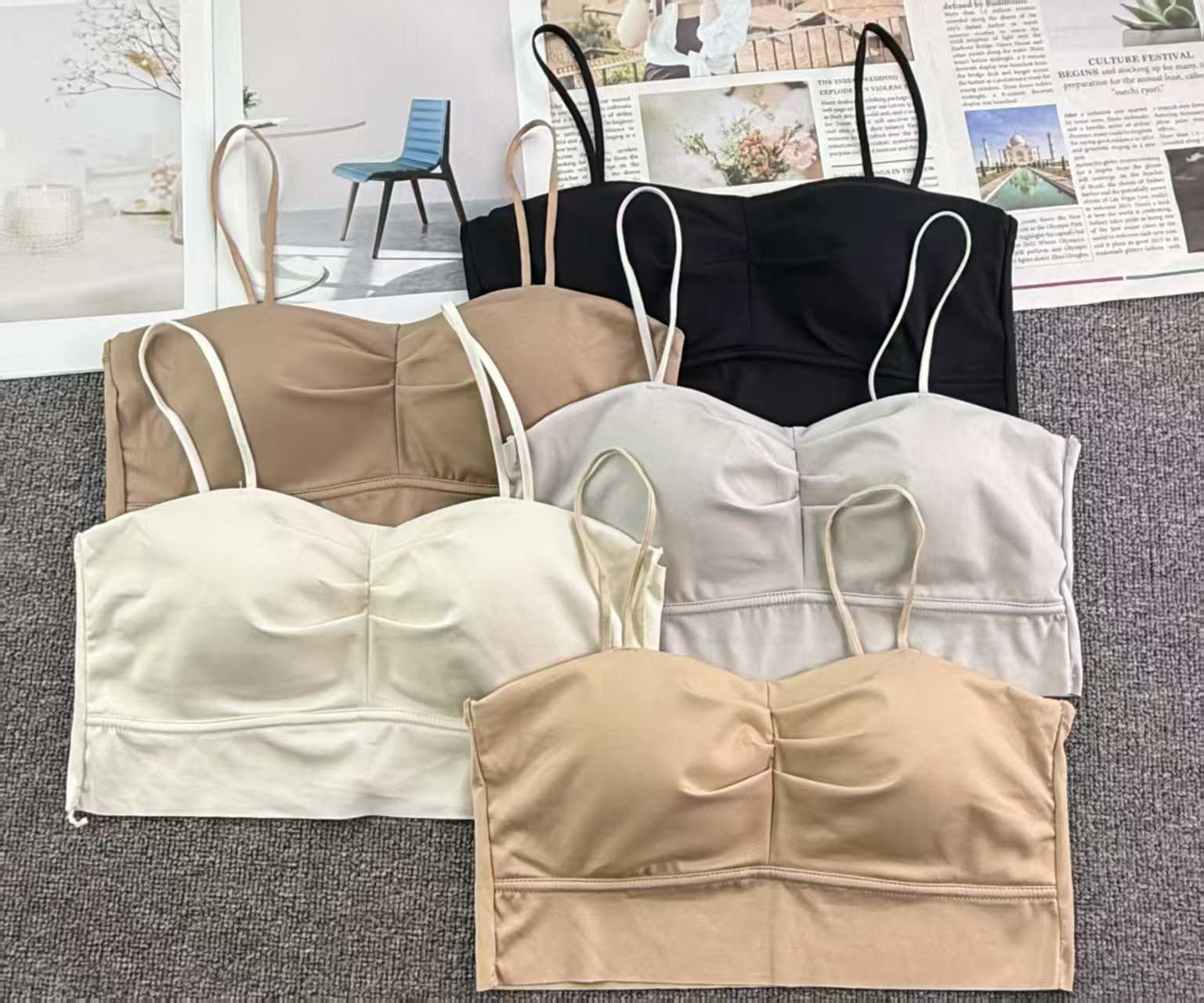 29# Halter top for export to the Middle East and Southeast Asia. Women's halter top underwear, seamless underwear, with chest pads and no steel rings, QNI Specification drawing