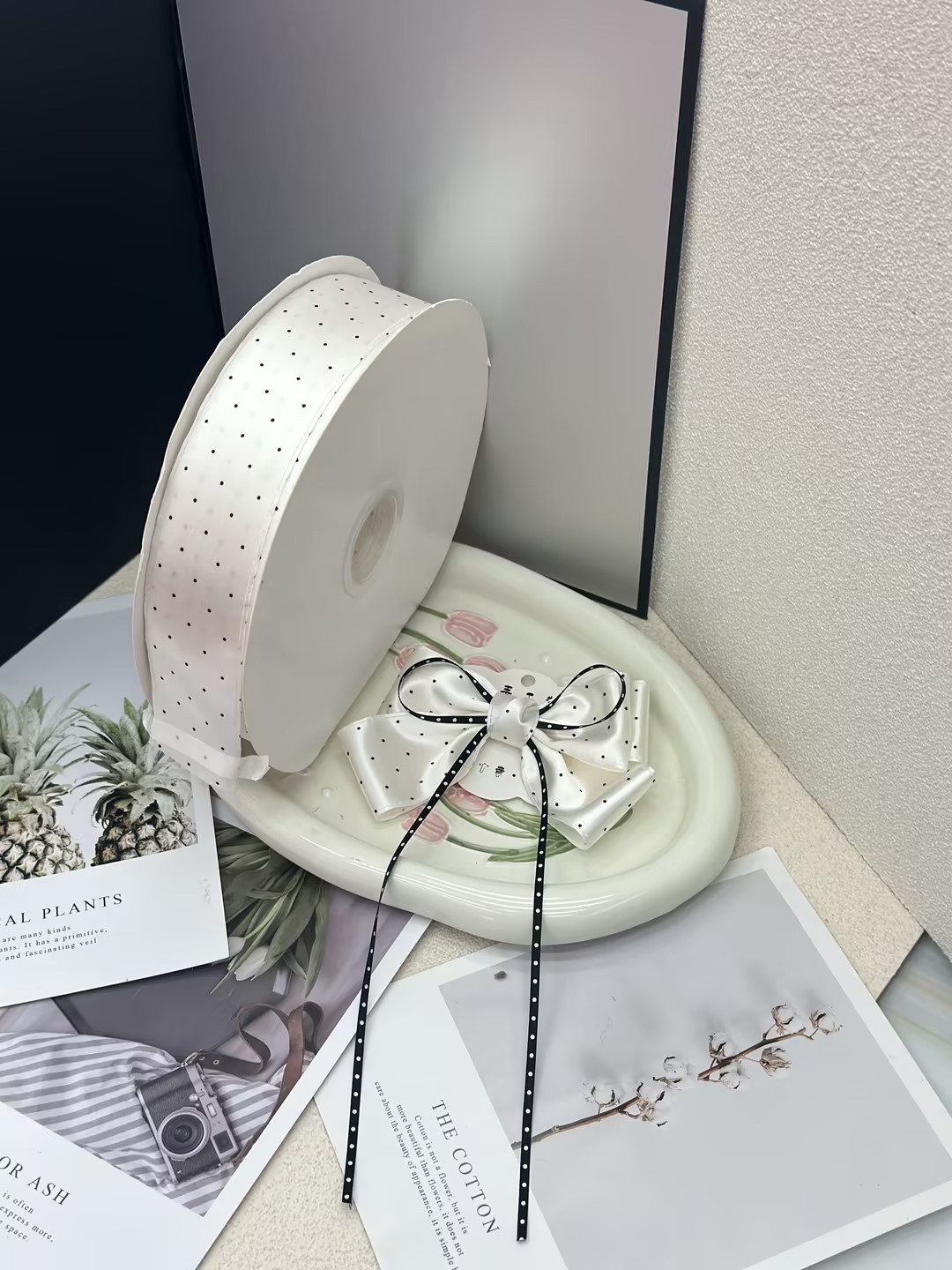 4cm polyester yarn dot printing factory direct output, special for DIY bows in flower gift box packaging, abundant stock. Application Scenario