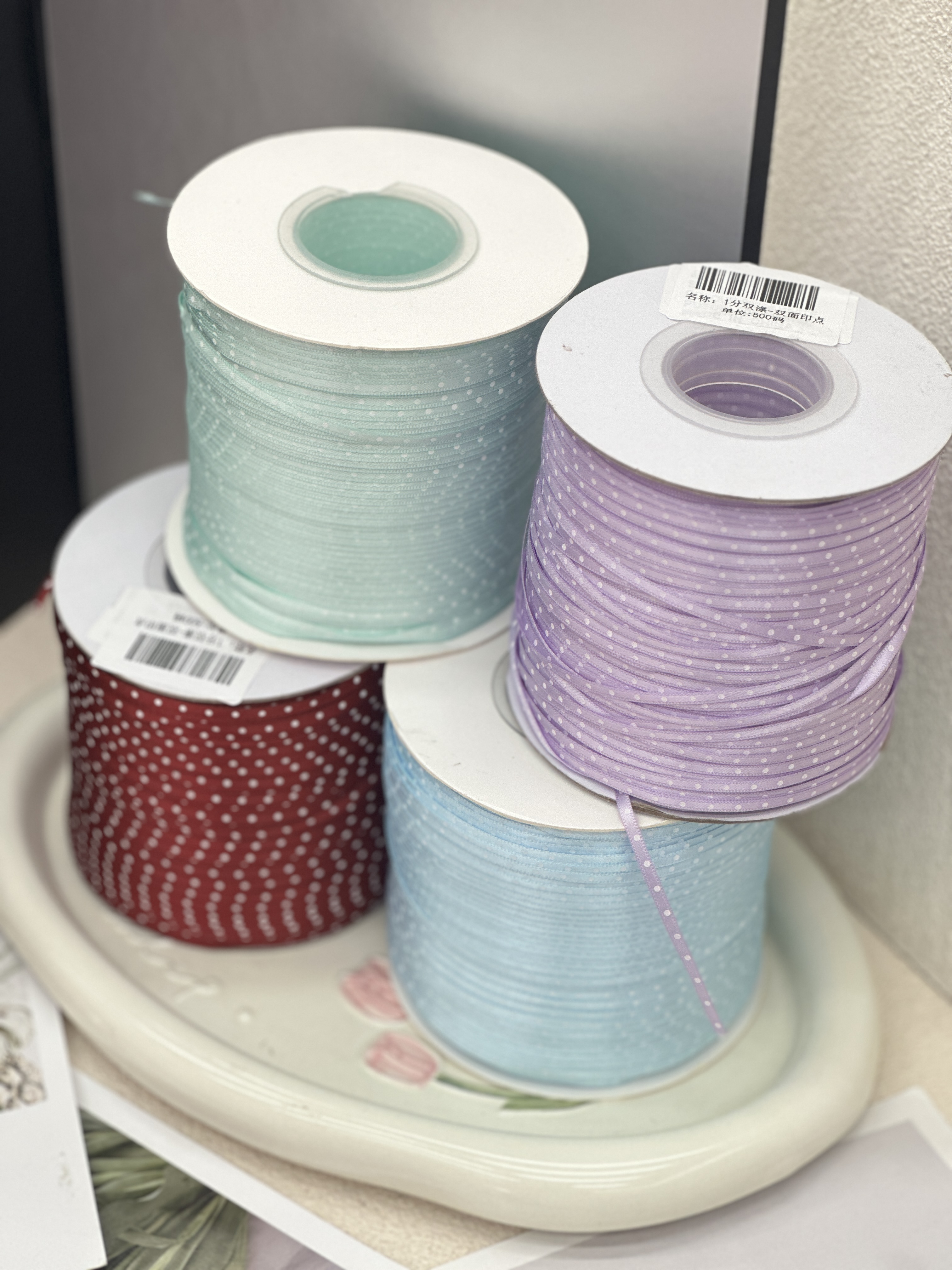 3mm double-sided polka dot ribbon etiquette strap gift tie, Halloween hairpin, flower gift box packaging, DIY by hand, special for bows, factory direct delivery, abundant stock. details Picture
