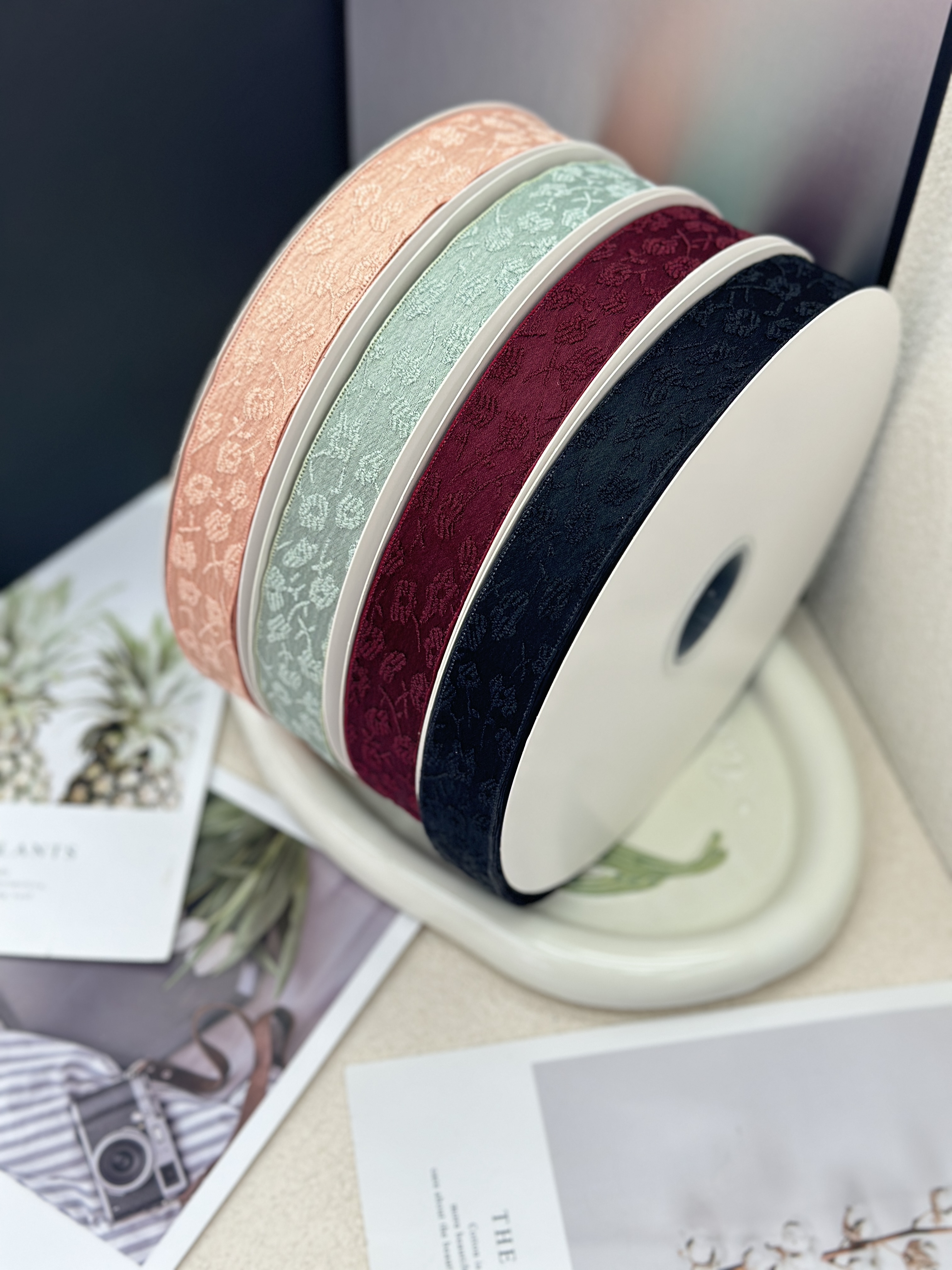 2.5CM embossed stem filigree ribbon, suitable for flower gift box packaging, DIY by hand, special for bows, factory direct delivery, abundant stock.