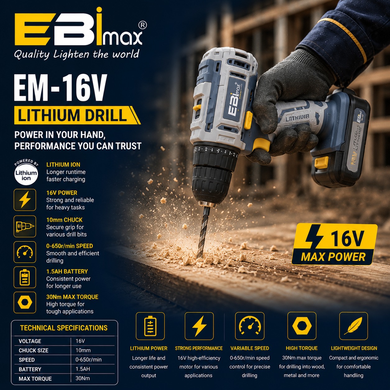 Industrial-grade lithium battery impact drill, electric tool, hole opener, electric drill, 18V details Picture