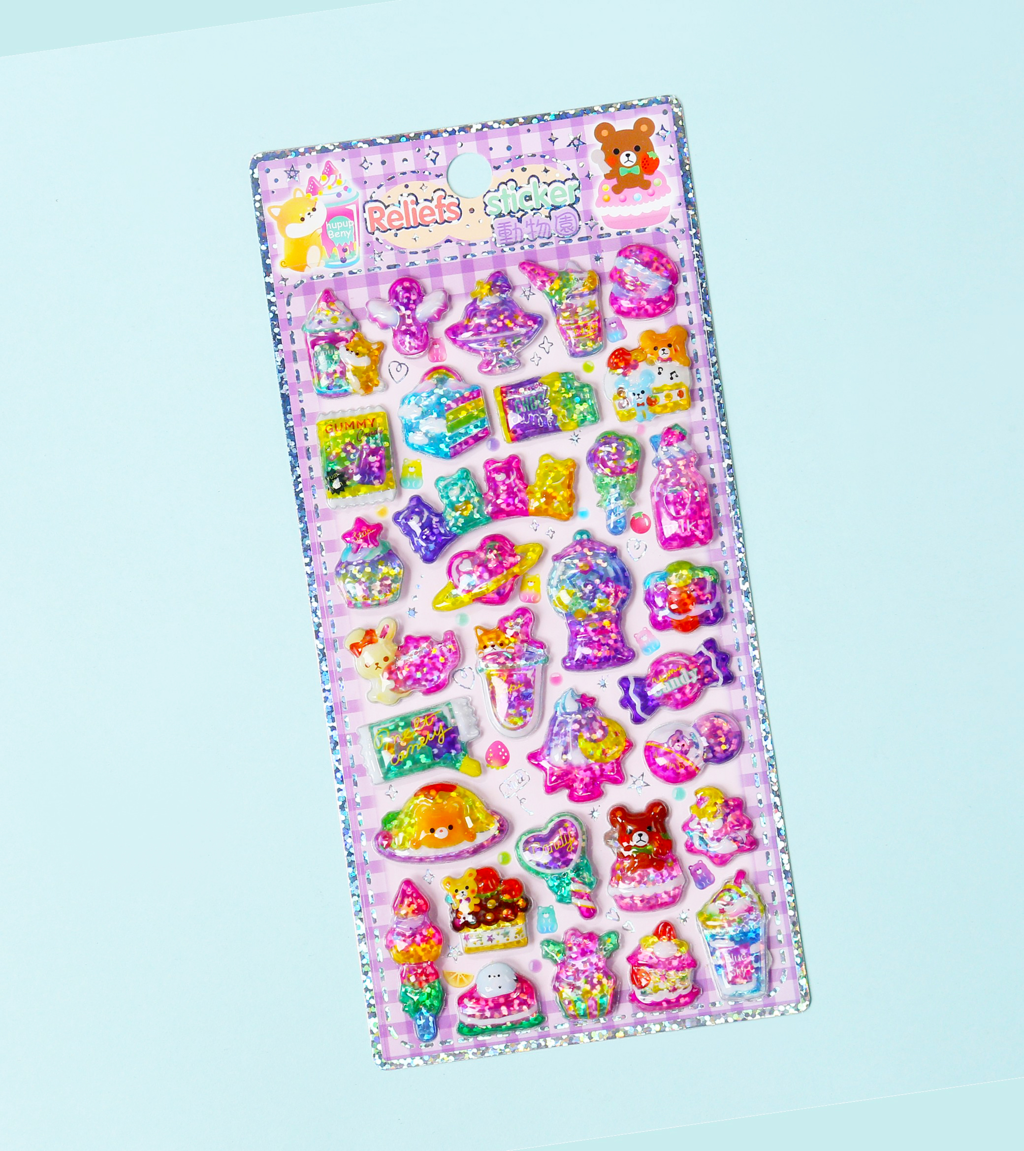 Cartoon 3D laser relief stickers, children's diy planner stickers, relief three-dimensional stickers, mobile phone DIY fun stickers details Picture