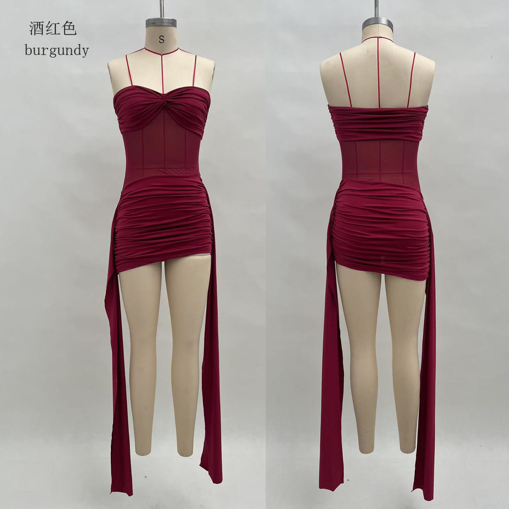2026 New women's summer collection: Mesh patchwork, elegant ribbon, solid color strapless jumpsuit Application Scenario