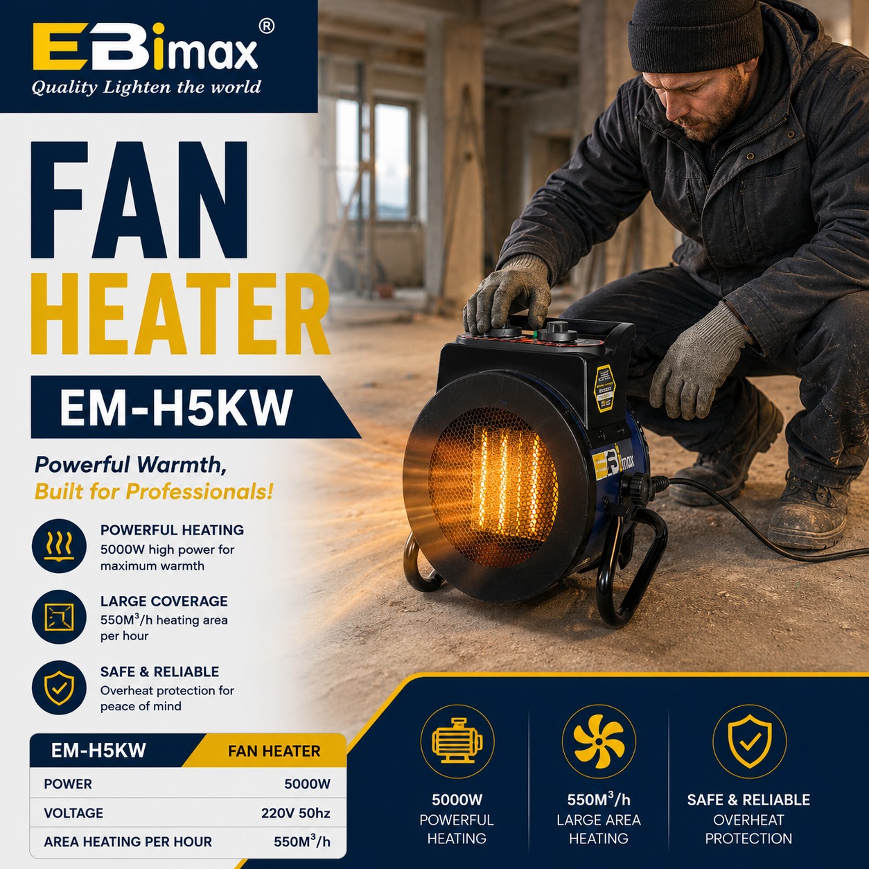 EBimax EM-H5KW工业用风扇加热器热熔器热缩管收缩管