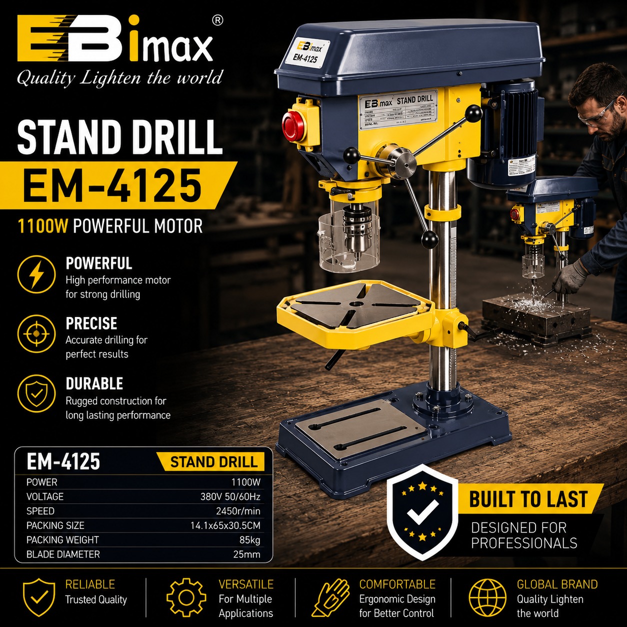 EBimax EM-4116 vertical drilling machine, metal processing bench drilling machine, suitable for both household and industrial use Specification image