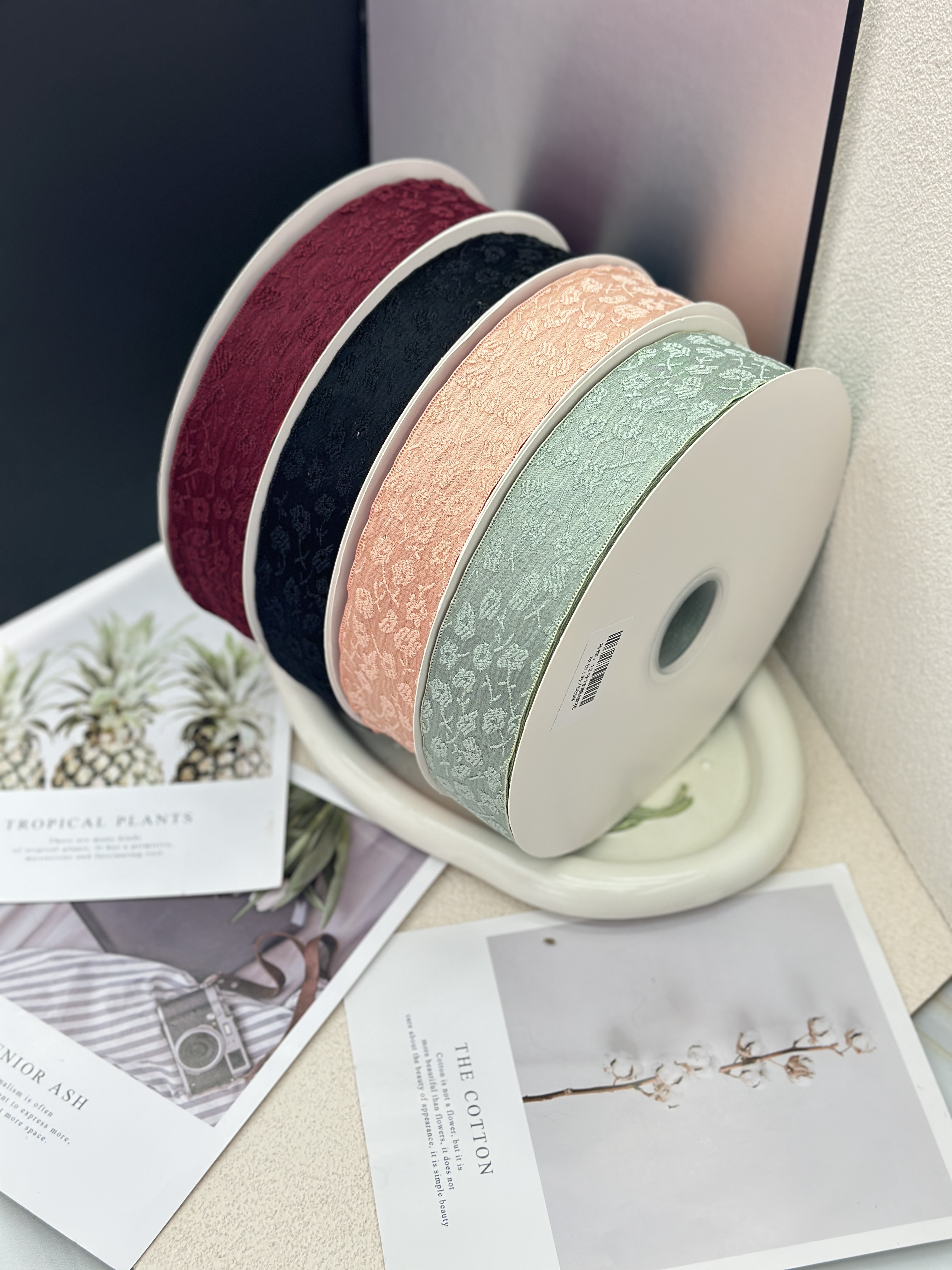 4CM embossed stem filigree ribbon, suitable for flower gift box packaging, DIY by hand, special for bows, factory direct delivery, abundant stock.