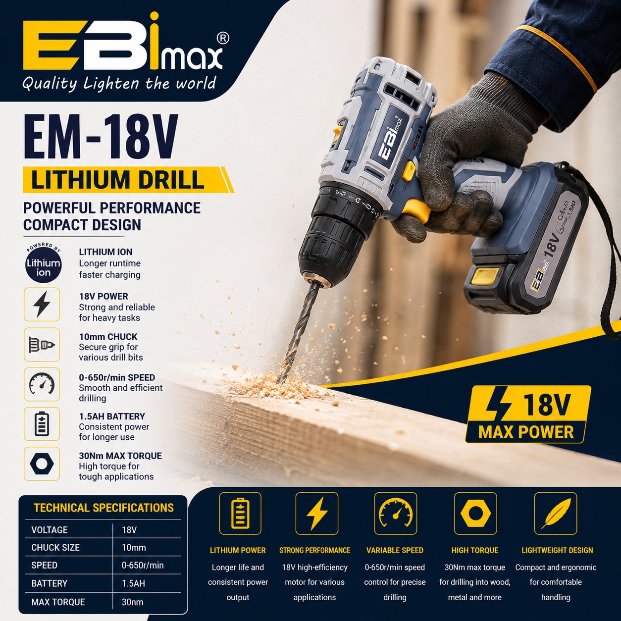 Industrial-grade lithium battery impact drill, electric tool, hole opener, electric drill, 18V Specification image