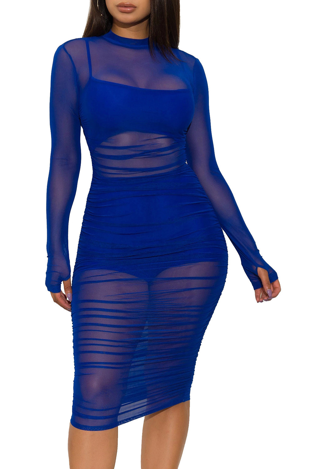 Fashionable see-through tight waist-cinching dress for women in summer style, available in multiple colors such as wine red, black, orange, yellow, blue and green Application Scenario