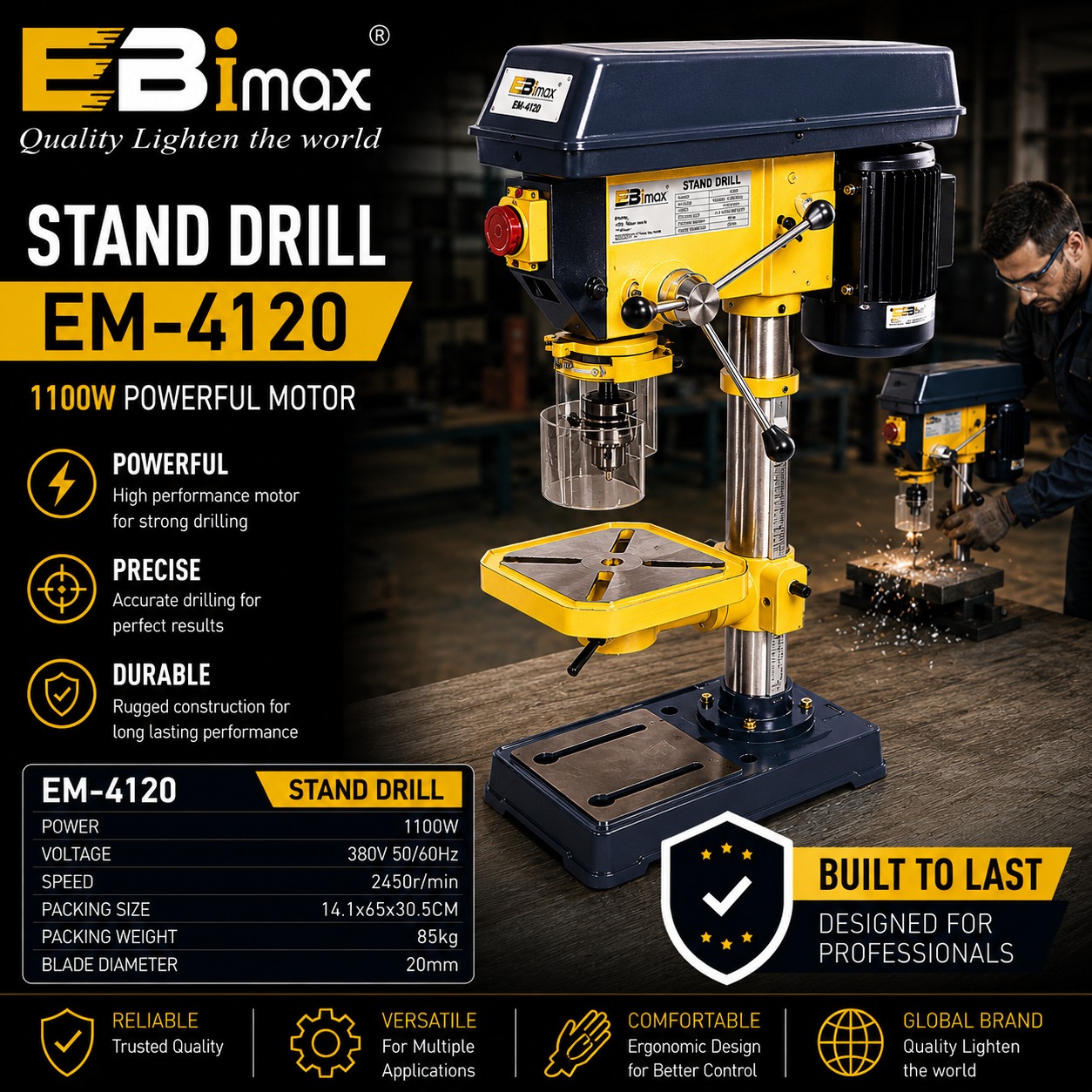 EBimax EM-4116 vertical drilling machine, metal processing bench drilling machine, suitable for both household and industrial use details Picture