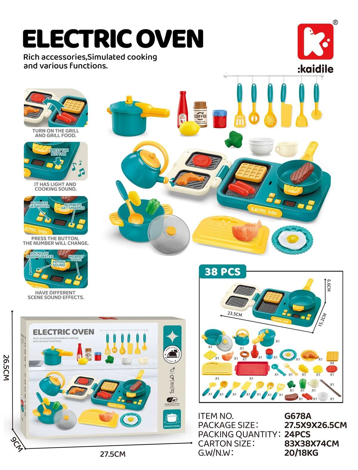 Simulación de sonido y luz para niños todo en uno horno cocina cocina pasar el juguete de la casa 38 piezas juego de lujo detail image 2