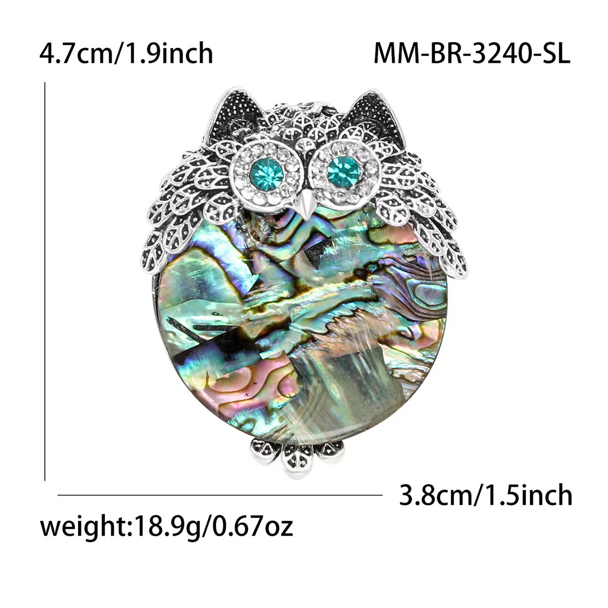 Wholesale of European and American cross-border owl, abalone, shell brooches, suit accessories, pin ornaments, fashionable and elegant collar pins Item Picture