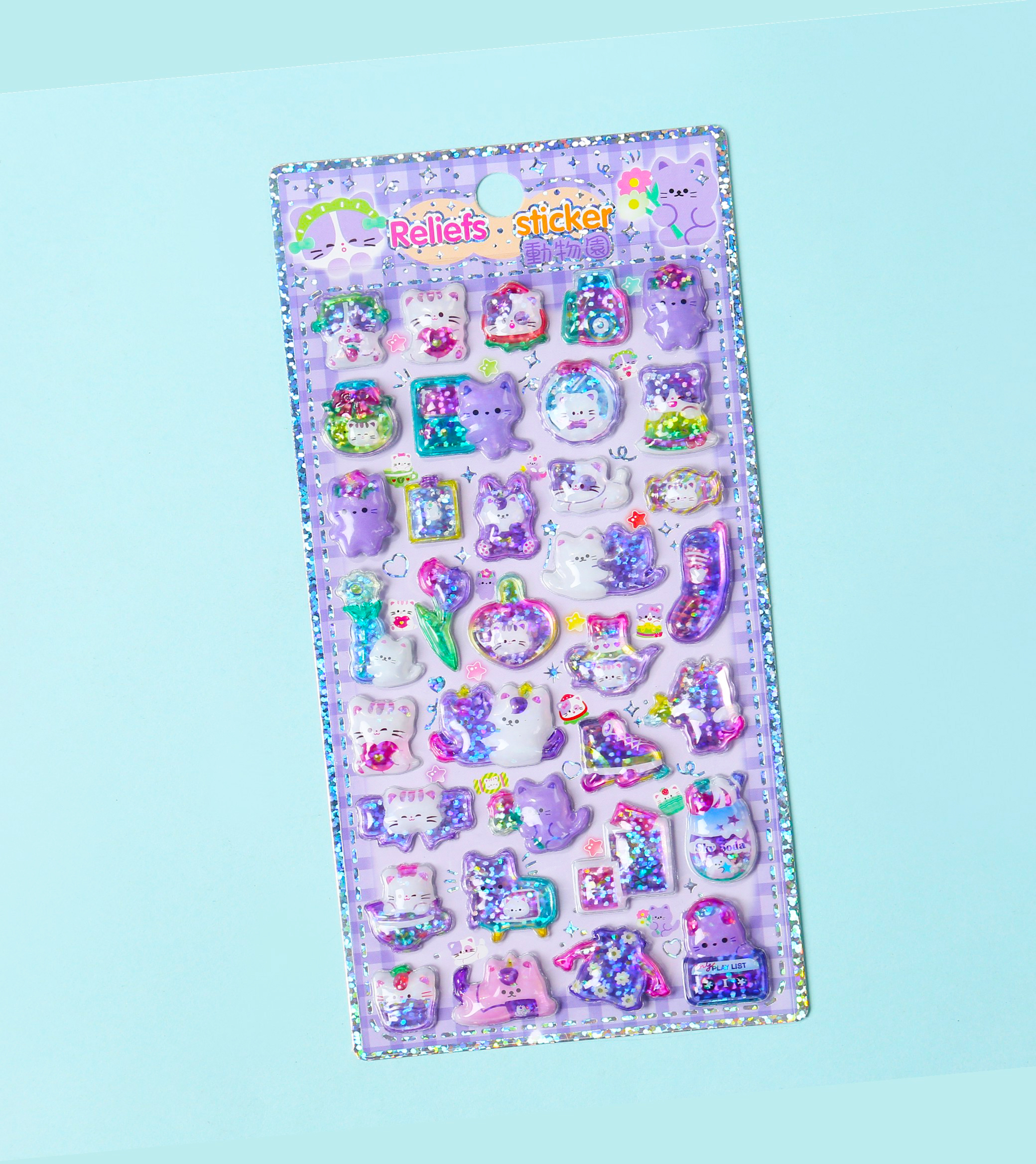 Cartoon 3D laser relief stickers, children's diy planner stickers, relief three-dimensional stickers, mobile phone DIY fun stickers Item Picture