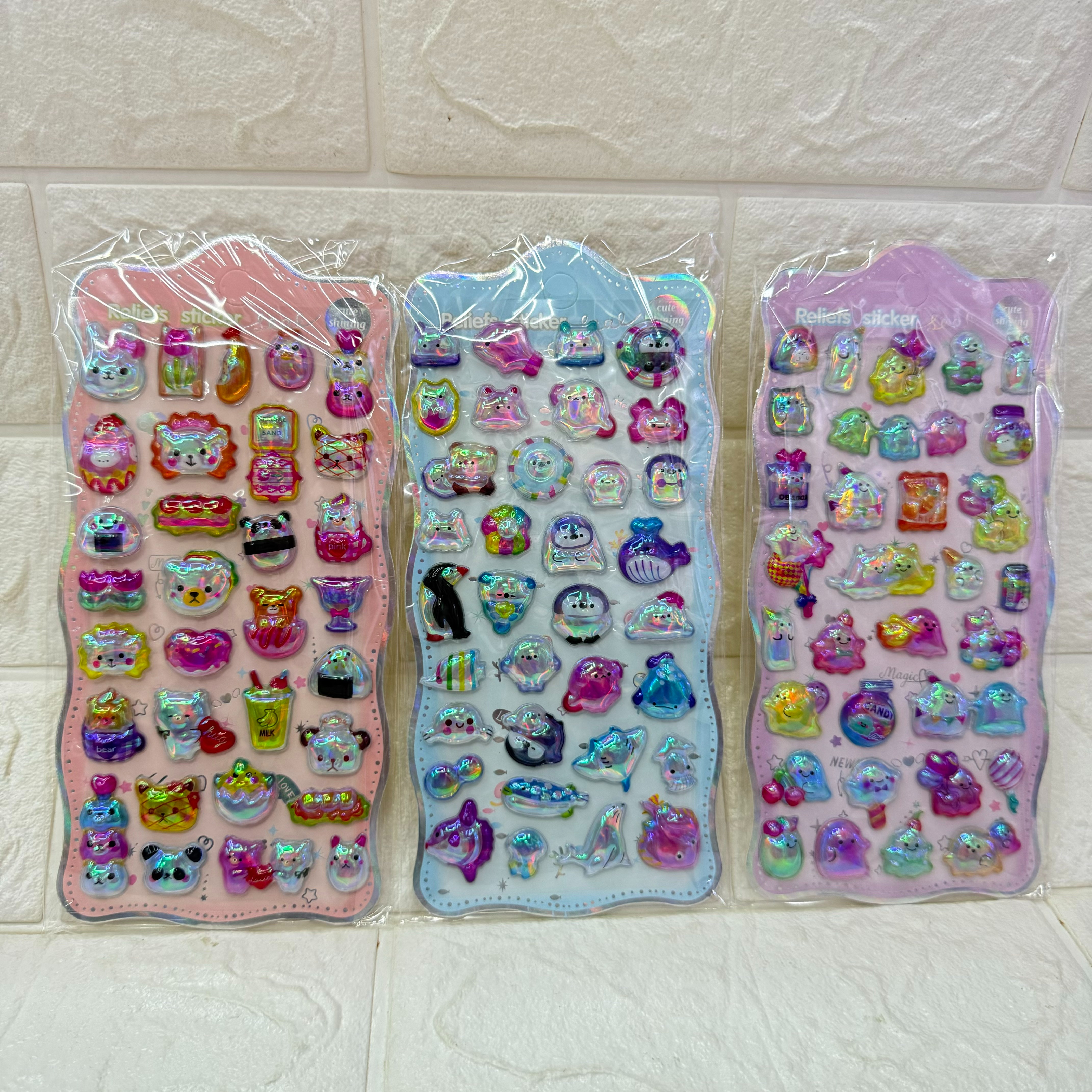 Cartoon rainbow laser relief stickers, children's diy planner stickers, relief three-dimensional stickers, fun mobile phone stickers Item Picture