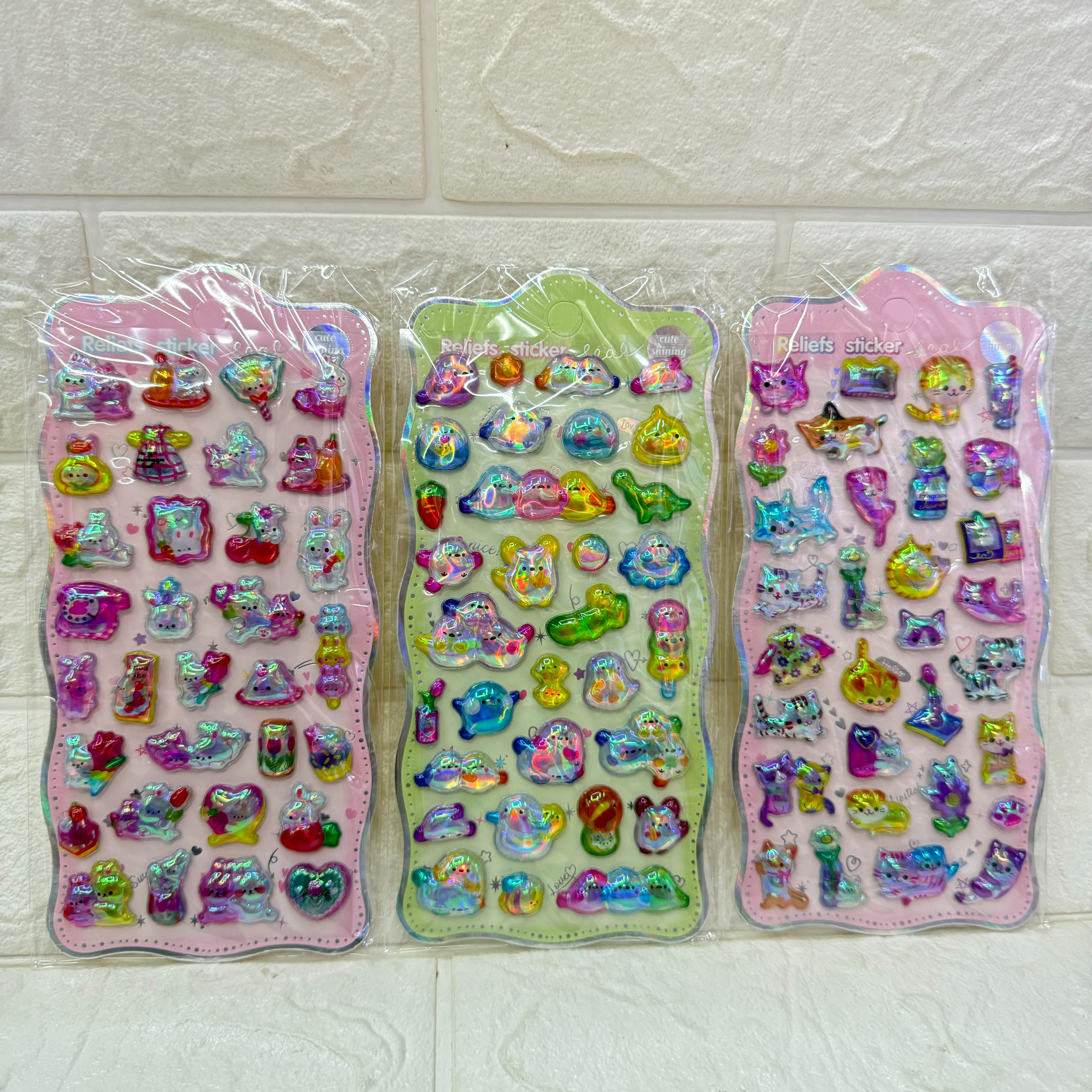Cartoon rainbow laser relief stickers, children's diy planner stickers, relief three-dimensional stickers, fun mobile phone stickers Application Scenario