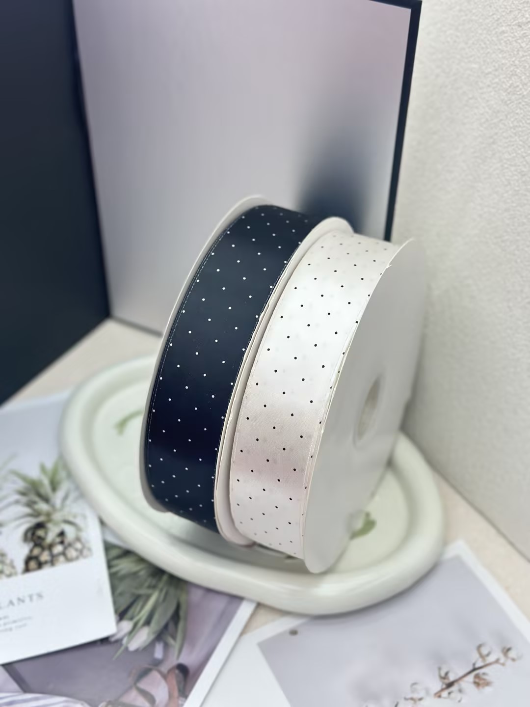 4cm polyester yarn dot printing factory direct output, special for DIY bows in flower gift box packaging, abundant stock.