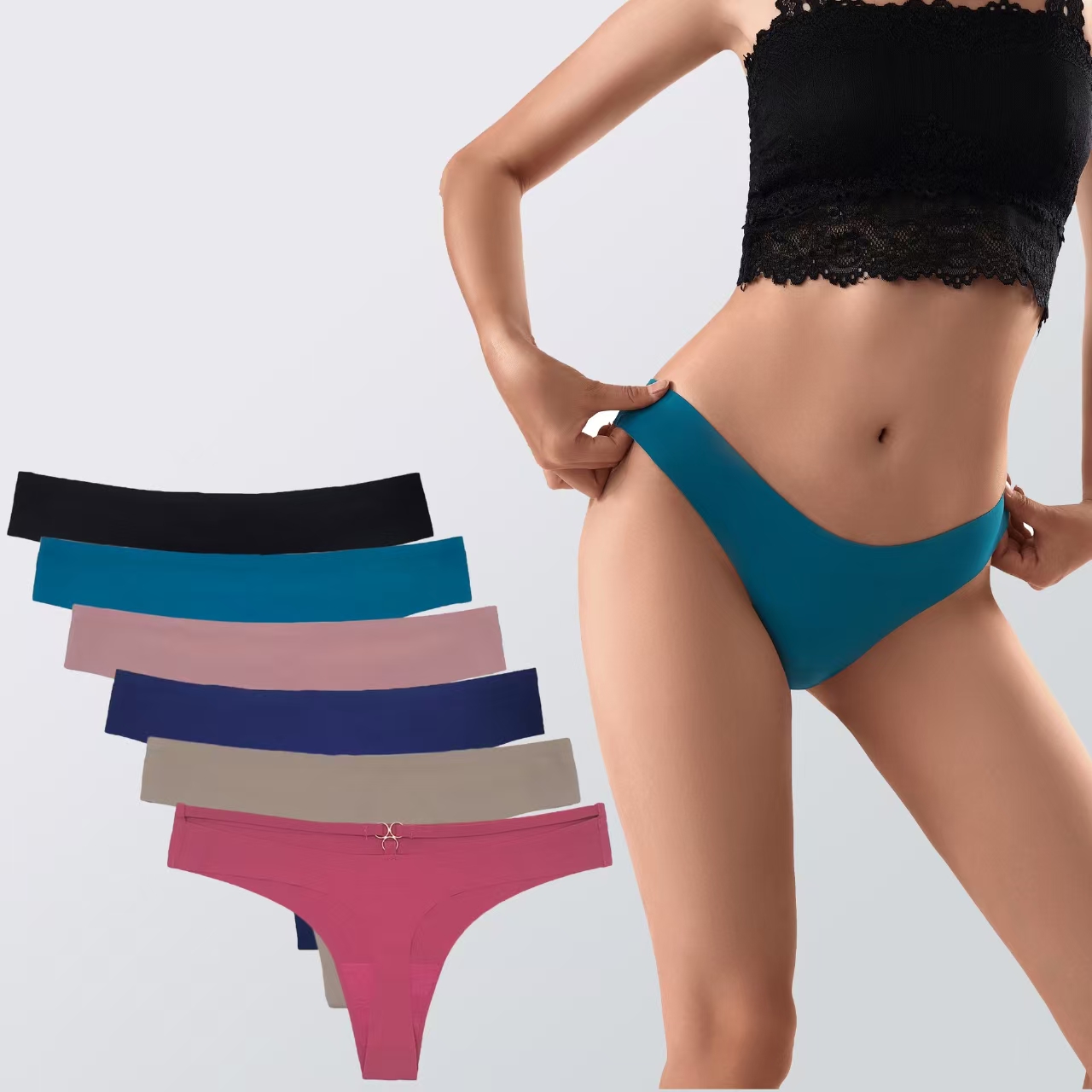 87536# Underwear for export to South America: Sexy lace and romantic underwear for women, comfortable and breathable, romantic thong for women, women's underwear, thong, solid color nude T-line, QNI full figure