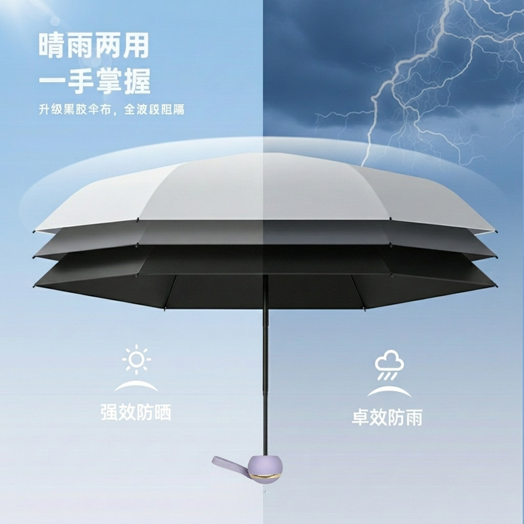 白雪公主卡通图案伞折叠晴雨两用礼品雨伞卡通可爱防紫外线黑胶伞 白底实物图