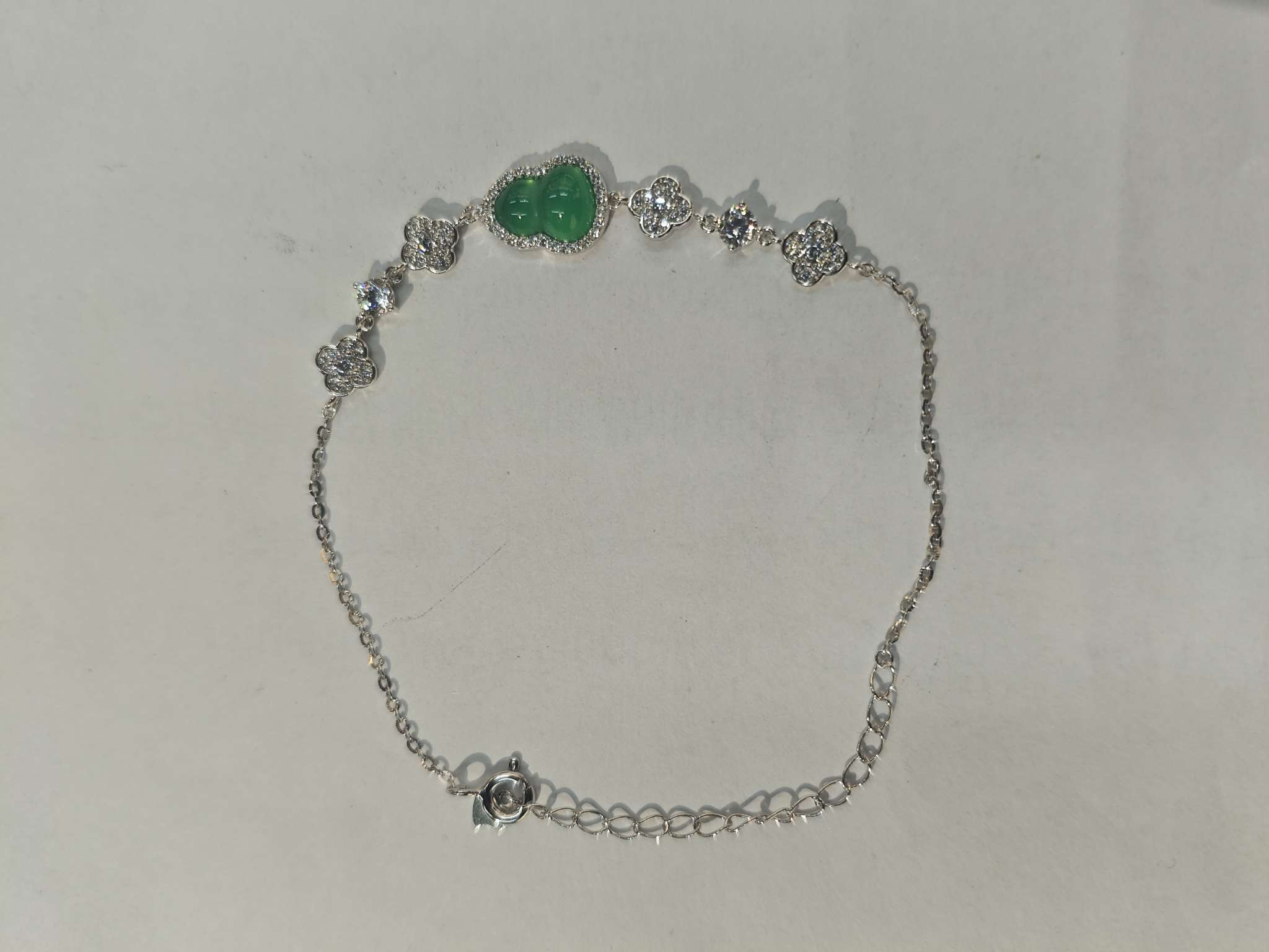New S925 silver bracelet, green chalcedony Fortune silver bracelet details Picture