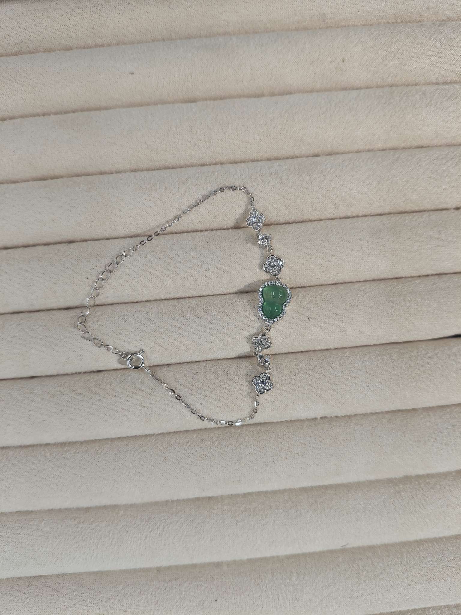 New S925 silver bracelet, green chalcedony Fortune silver bracelet detail image 4