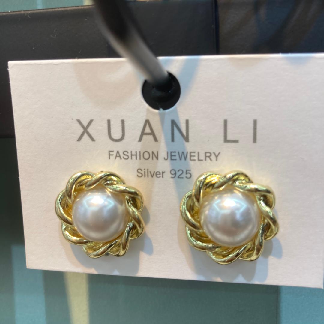 网络直播爆款耳环43XUAN LI珍珠耳钉925银镀金设计优雅时尚尽显女性魅力 Item Picture