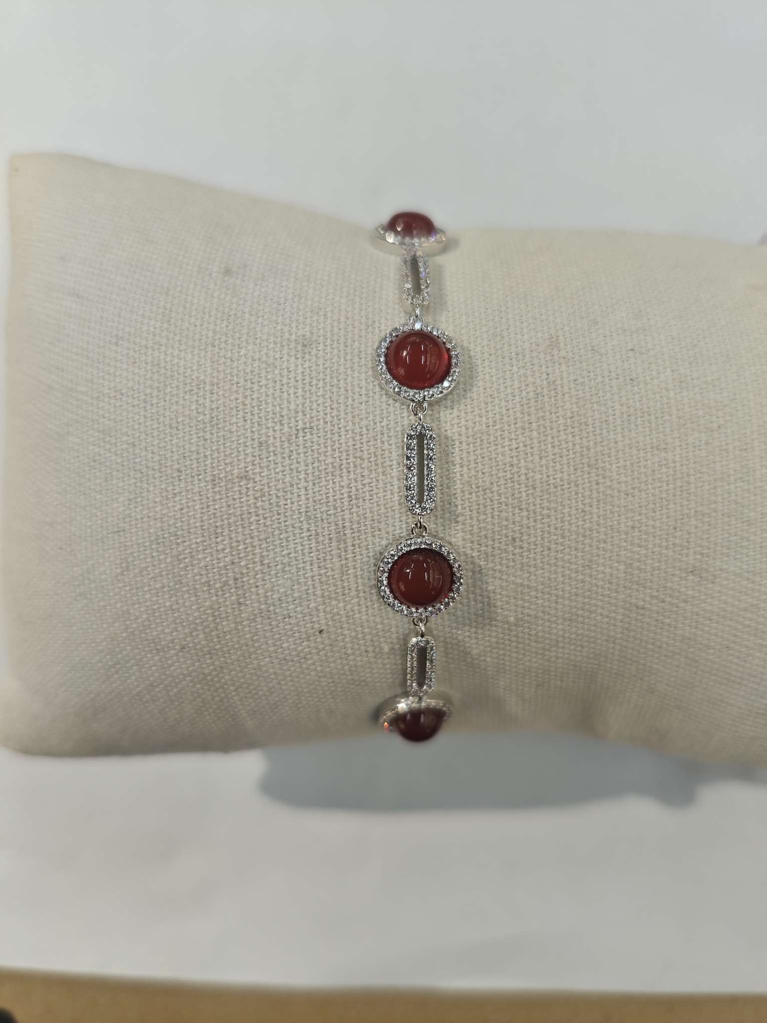 Two new S925 silver bracelets, full of diamonds and red chalcedony, elegant and refined silver bracelets detail image 2